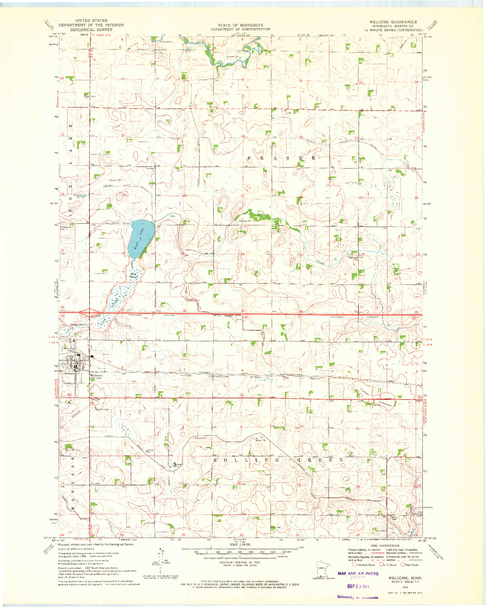 USGS 1:24000-SCALE QUADRANGLE FOR WELCOME, MN 1970