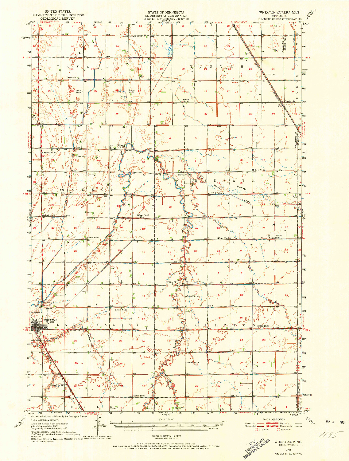 USGS 1:62500-SCALE QUADRANGLE FOR WHEATON, MN 1951