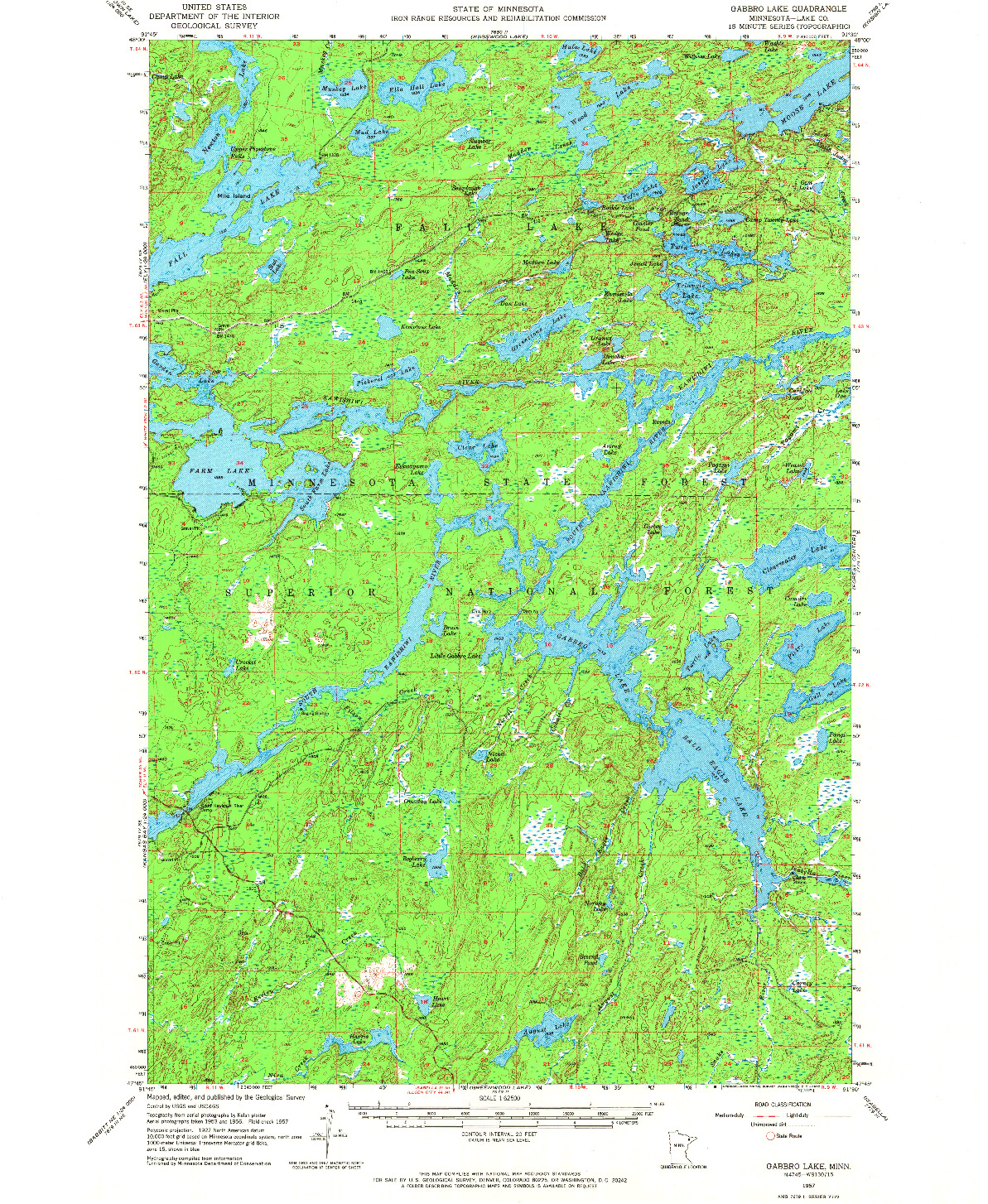 USGS 1:62500-SCALE QUADRANGLE FOR GABBRO LAKE, MN 1957