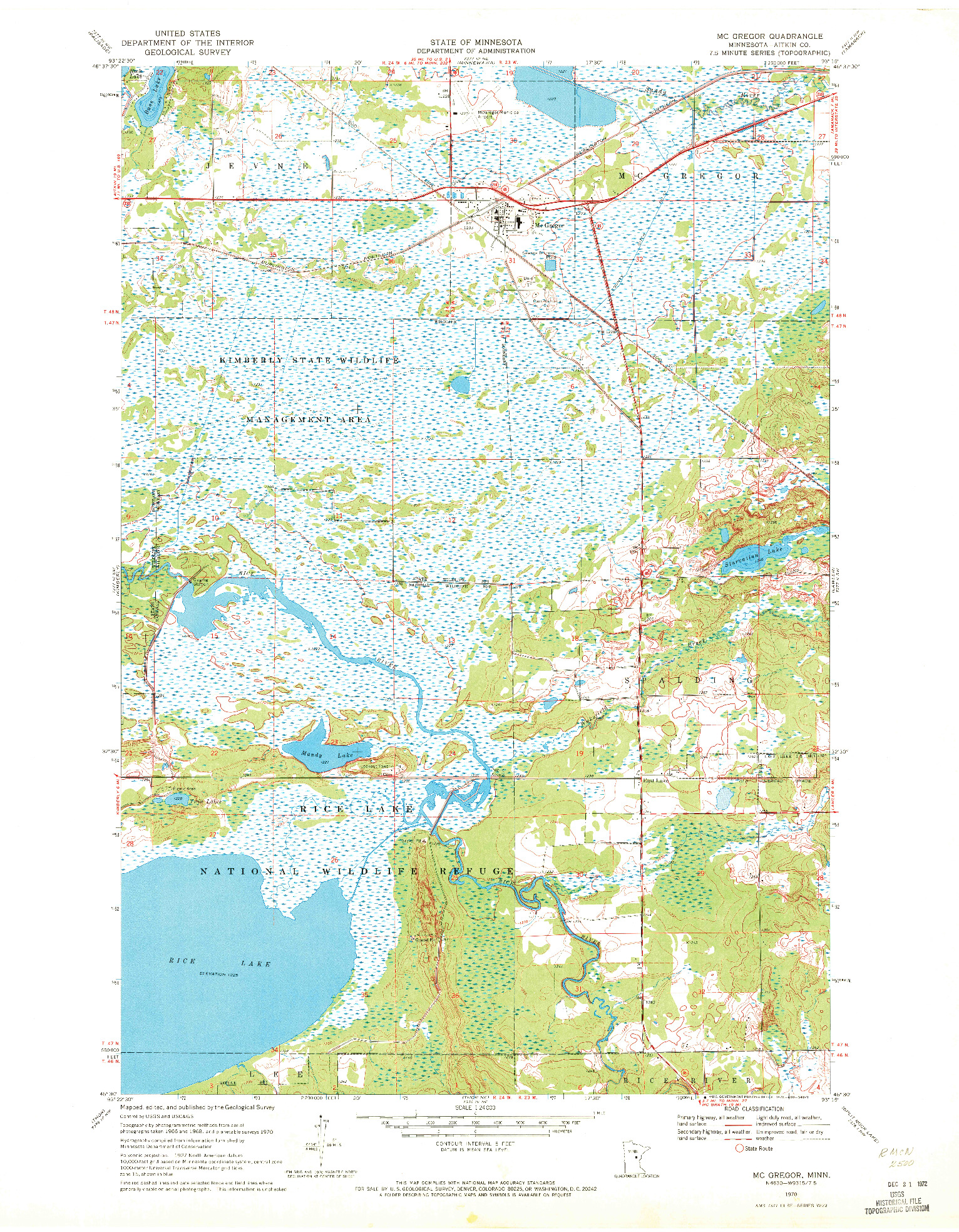 USGS 1:24000-SCALE QUADRANGLE FOR MC GREGOR, MN 1970