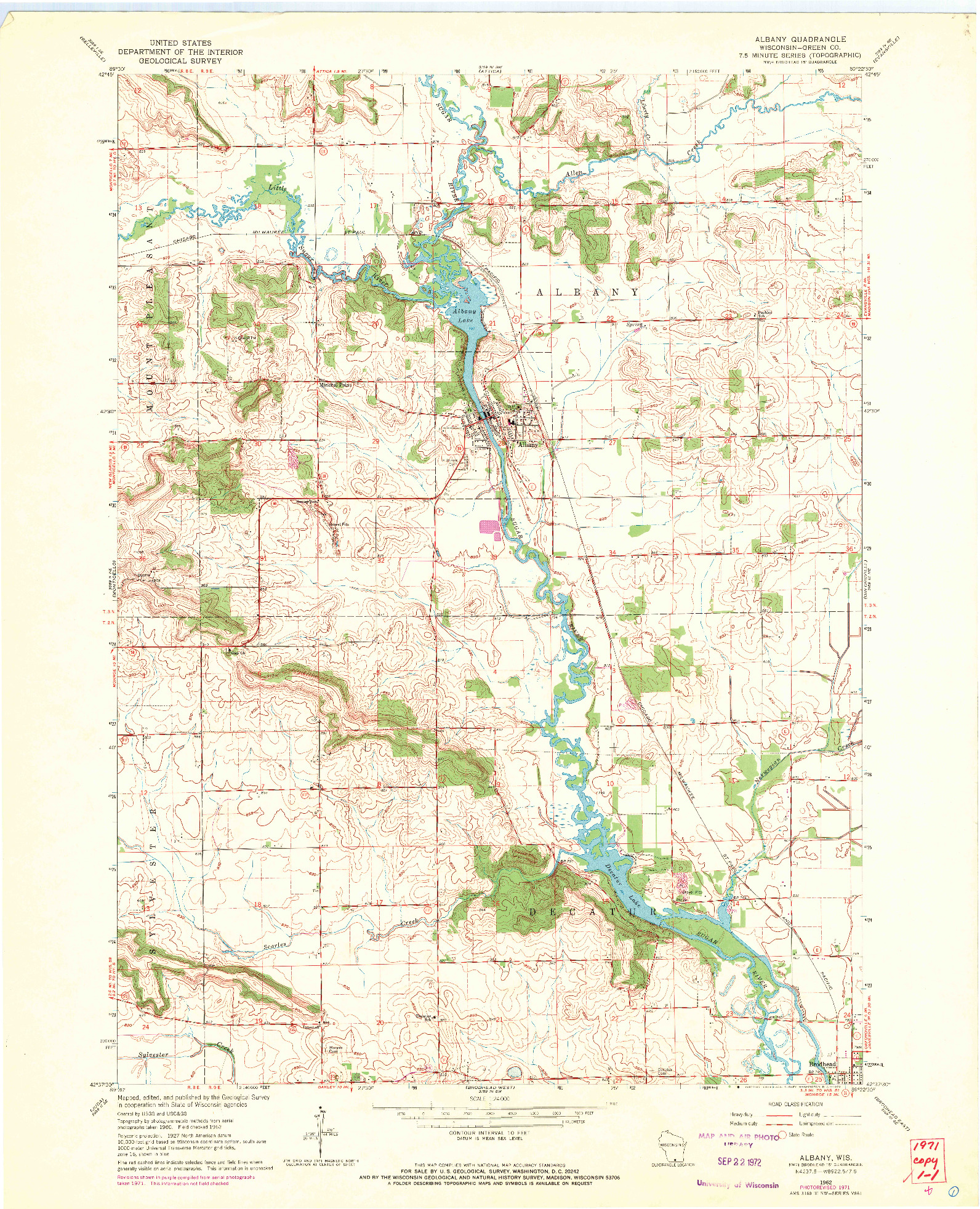 USGS 1:24000-SCALE QUADRANGLE FOR ALBANY, WI 1962