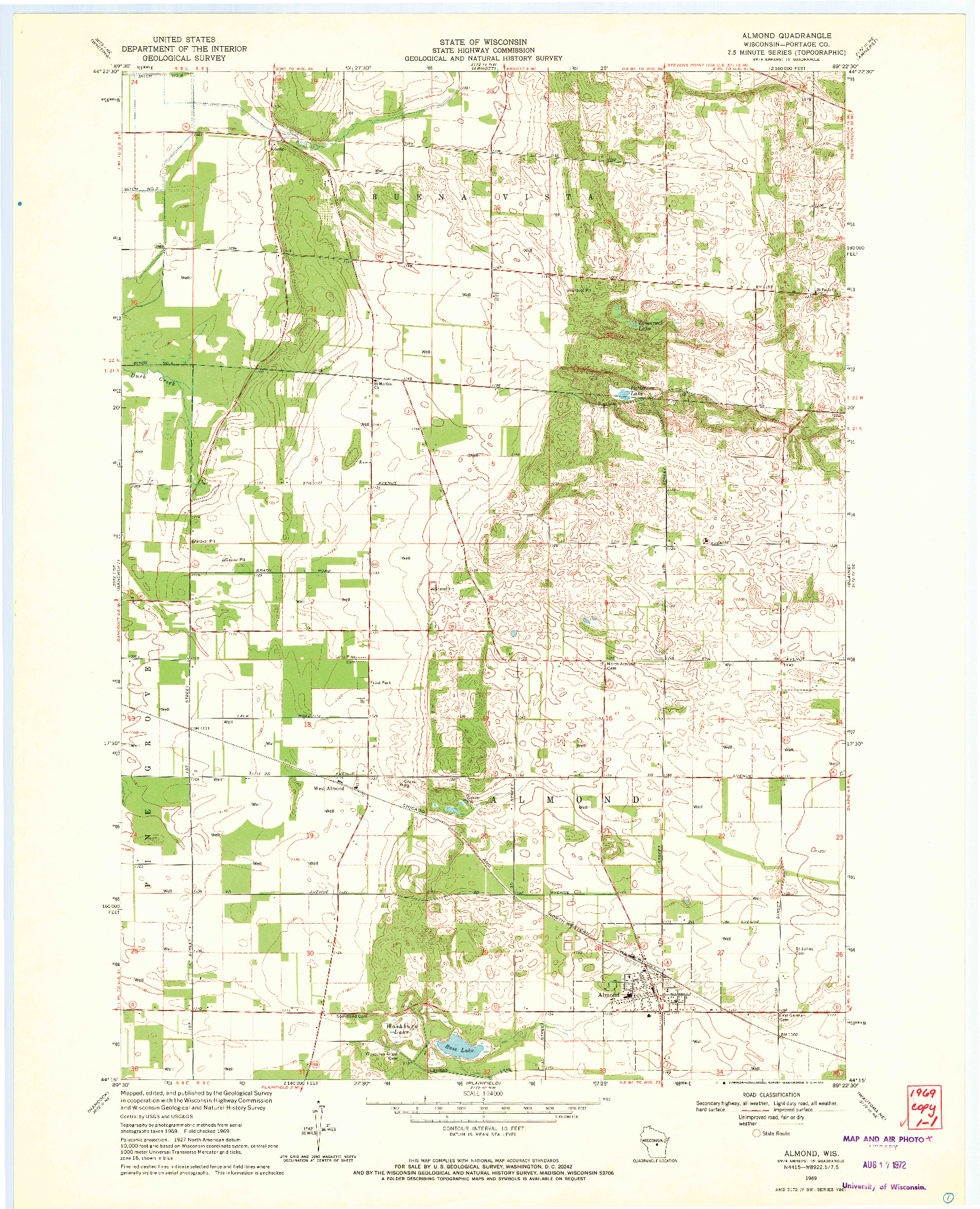 USGS 1:24000-SCALE QUADRANGLE FOR ALMOND, WI 1969