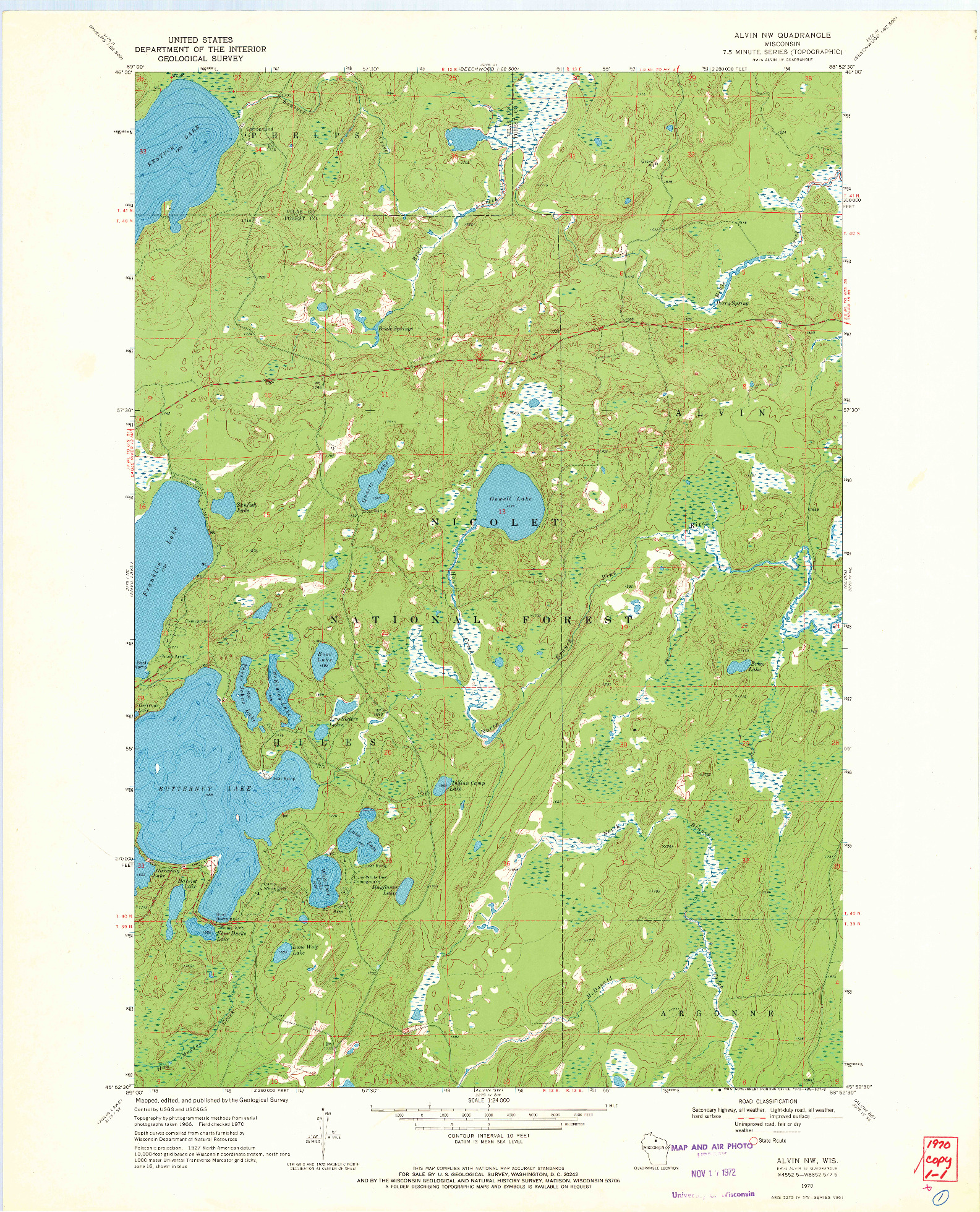 USGS 1:24000-SCALE QUADRANGLE FOR ALVIN NW, WI 1970