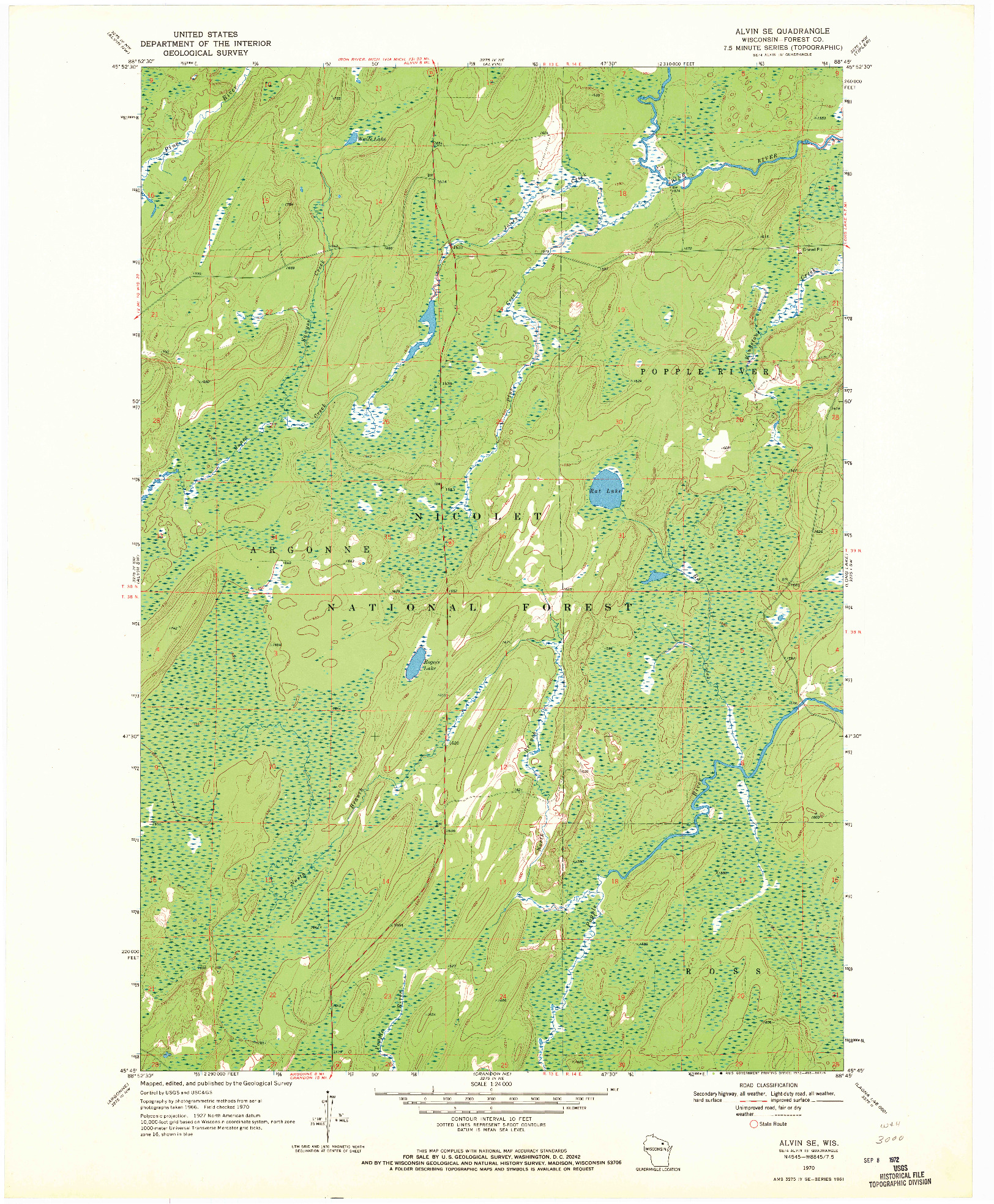 USGS 1:24000-SCALE QUADRANGLE FOR ALVIN SE, WI 1970