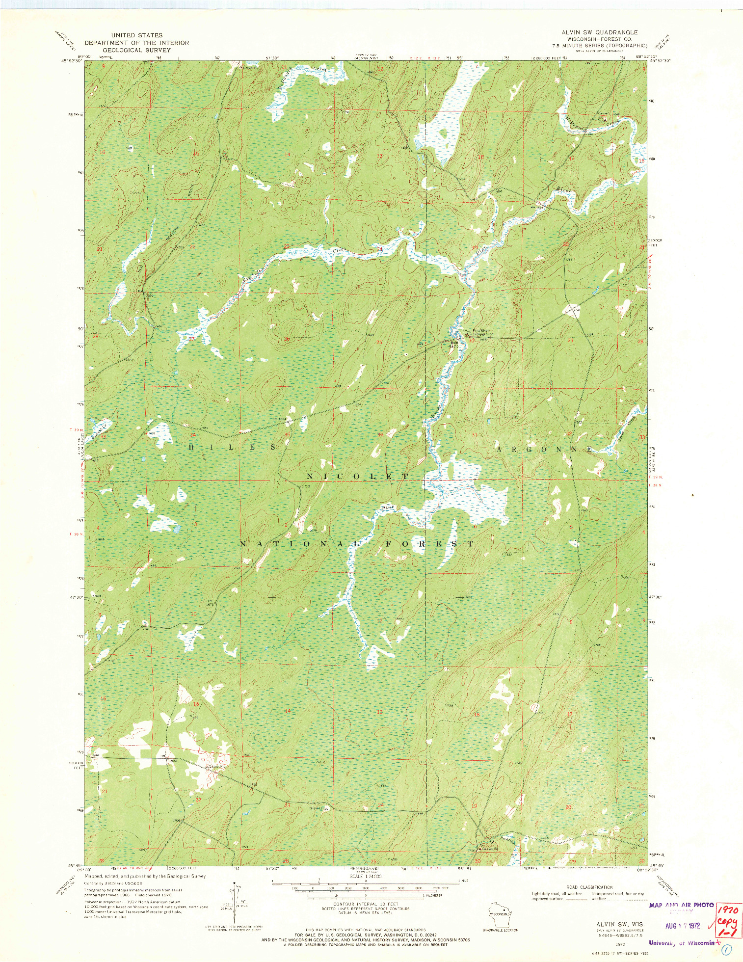 USGS 1:24000-SCALE QUADRANGLE FOR ALVIN SW, WI 1970