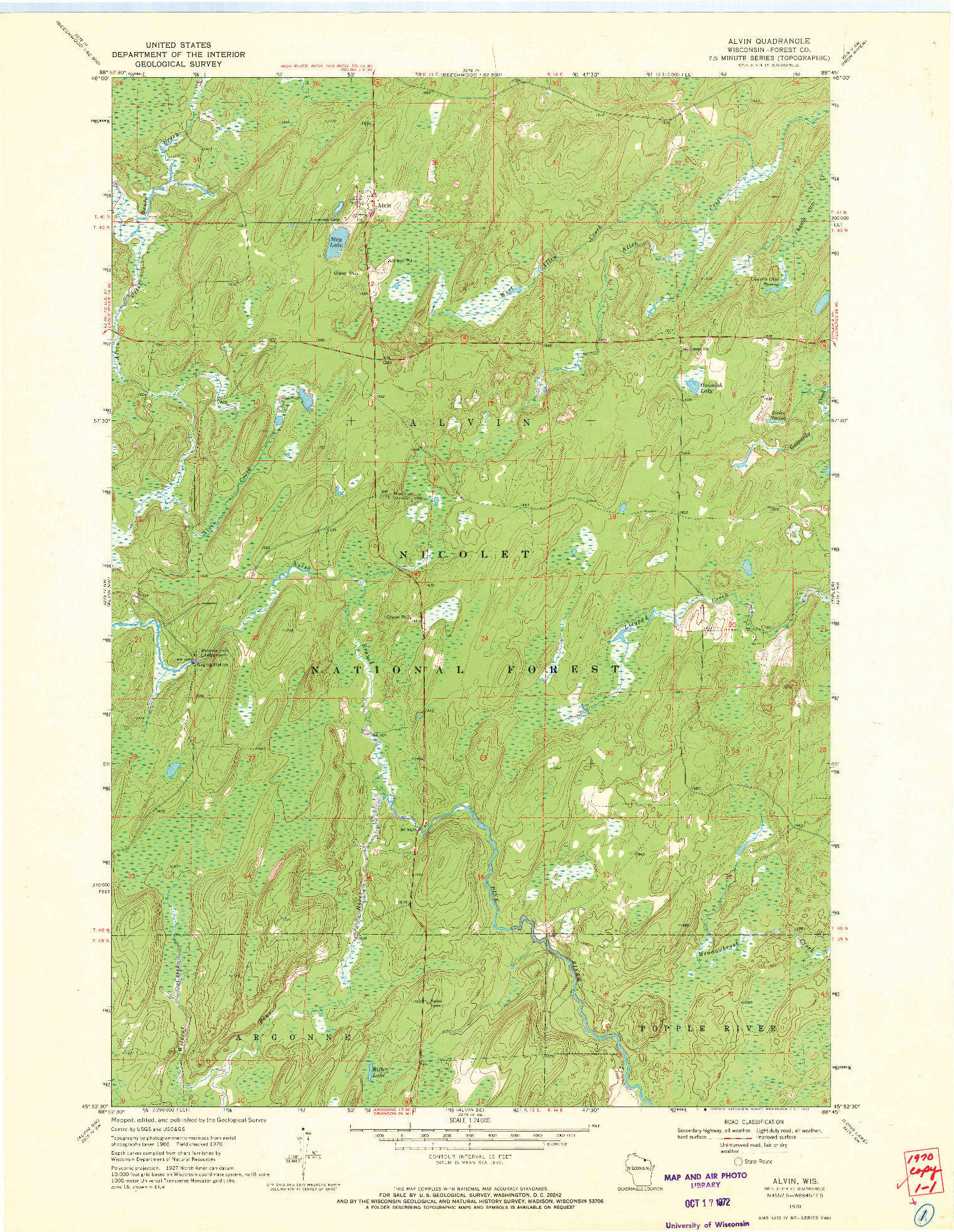 USGS 1:24000-SCALE QUADRANGLE FOR ALVIN, WI 1970