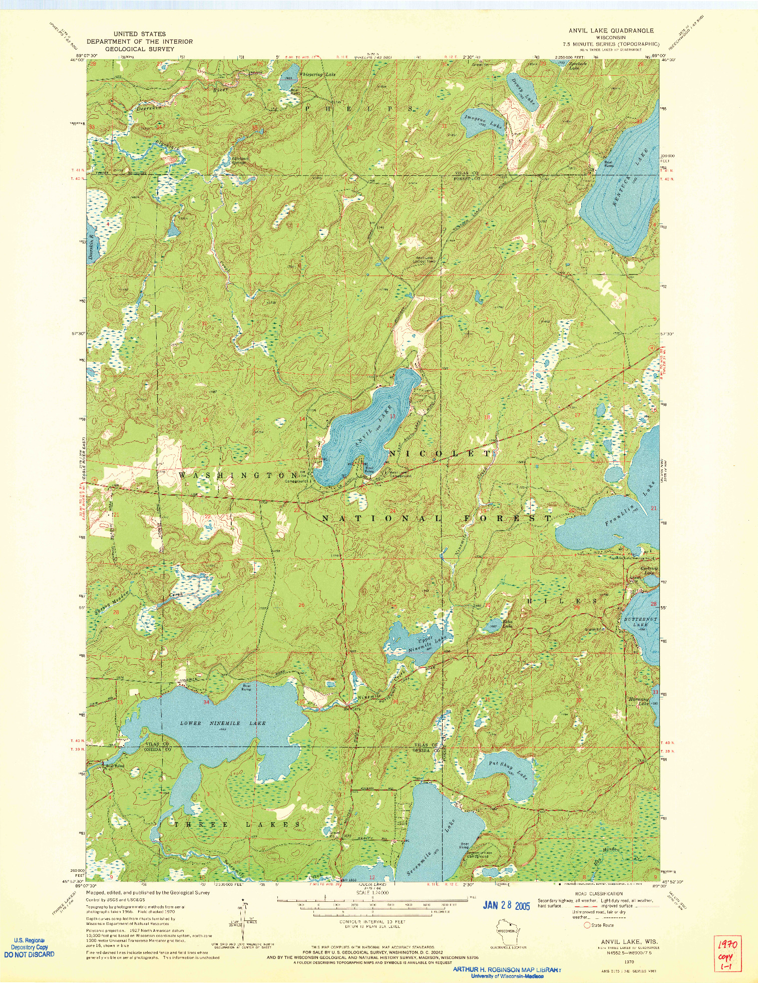 USGS 1:24000-SCALE QUADRANGLE FOR ANVIL LAKE, WI 1970