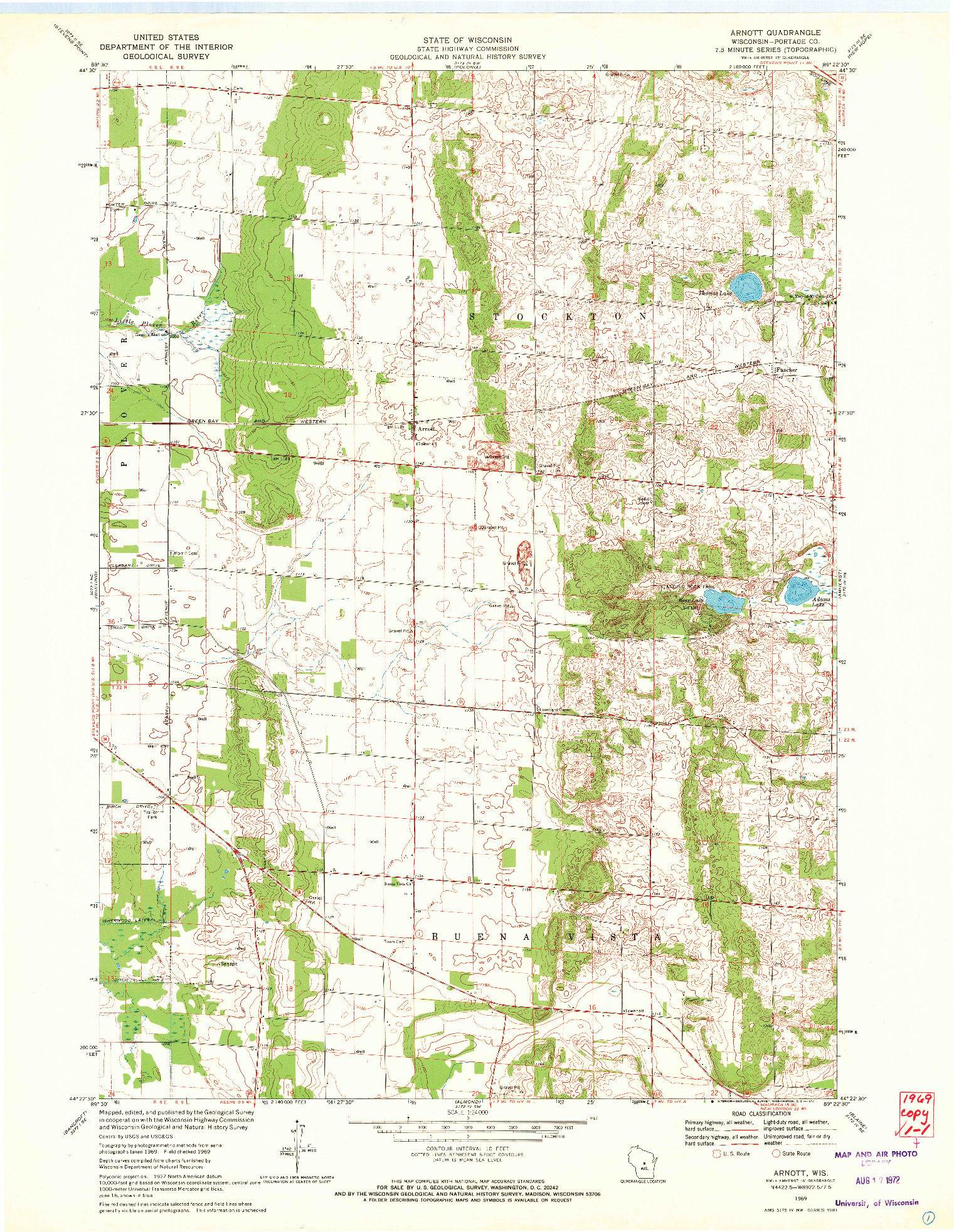 USGS 1:24000-SCALE QUADRANGLE FOR ARNOTT, WI 1969