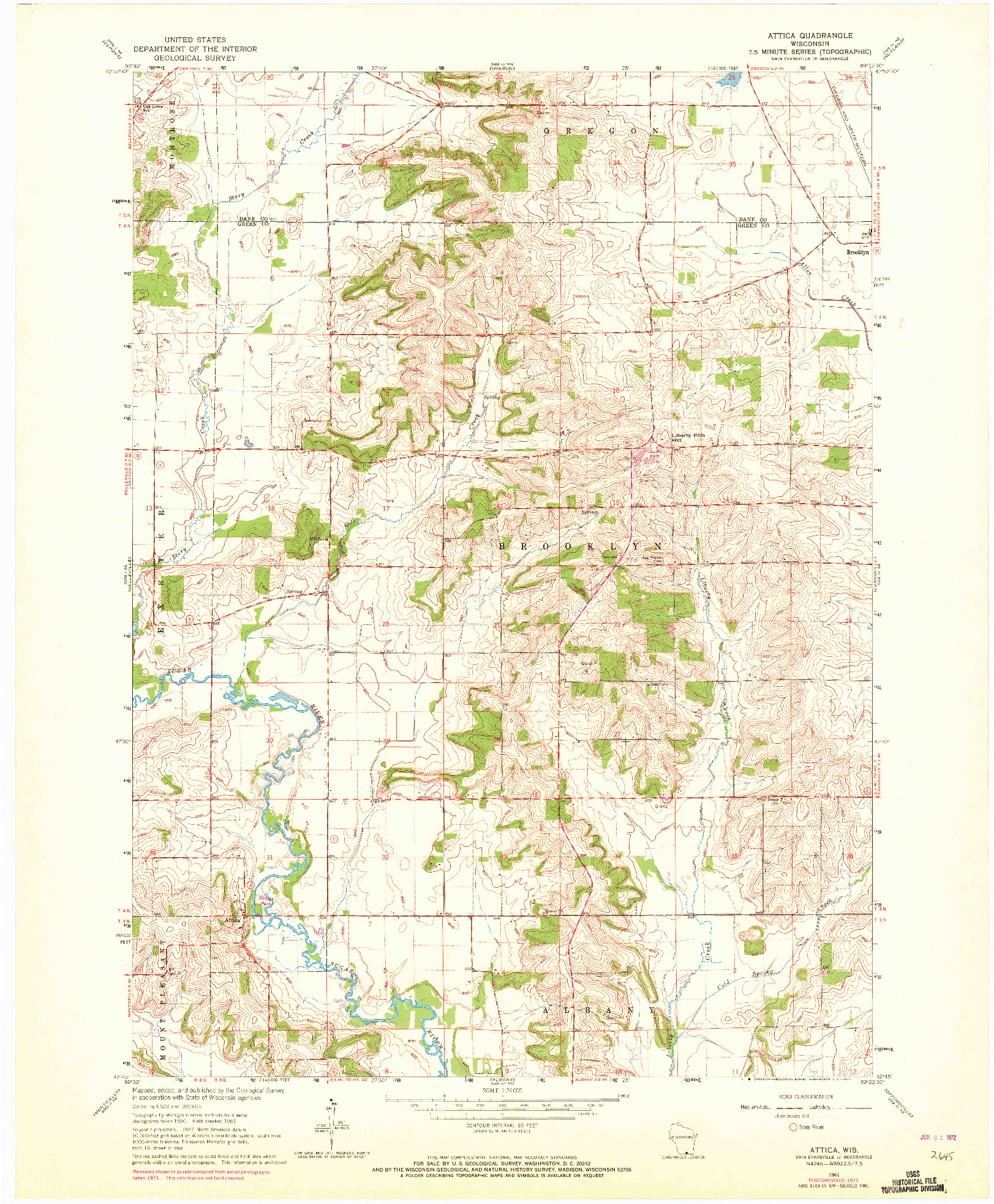 USGS 1:24000-SCALE QUADRANGLE FOR ATTICA, WI 1961