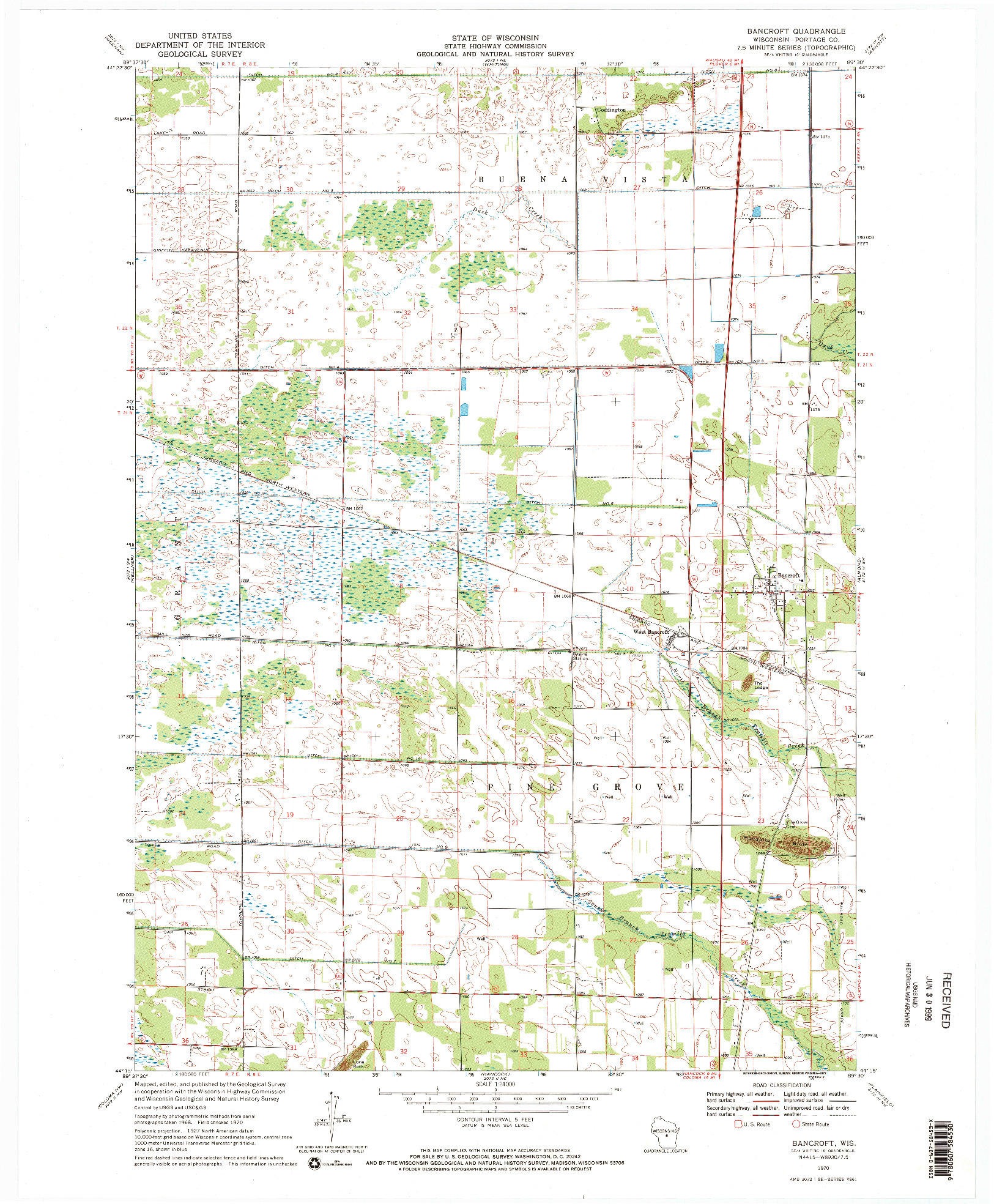 USGS 1:24000-SCALE QUADRANGLE FOR BANCROFT, WI 1970