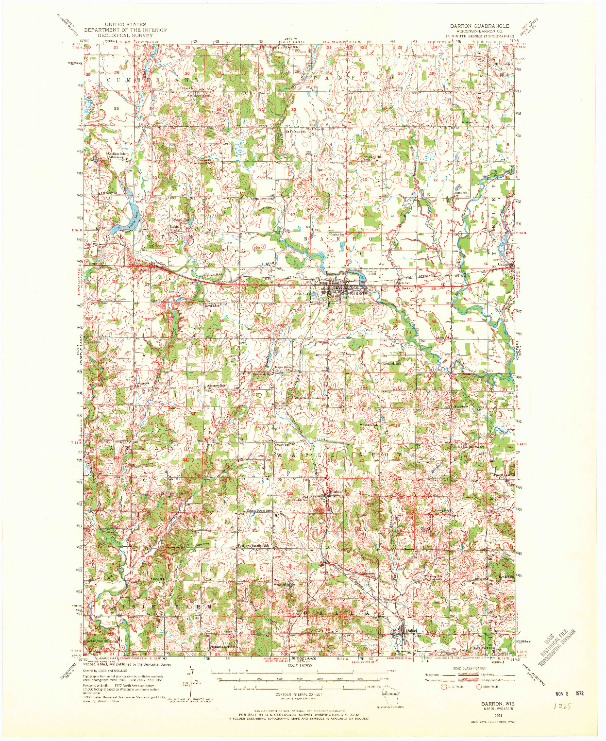 USGS 1:62500-SCALE QUADRANGLE FOR BARRON, WI 1951