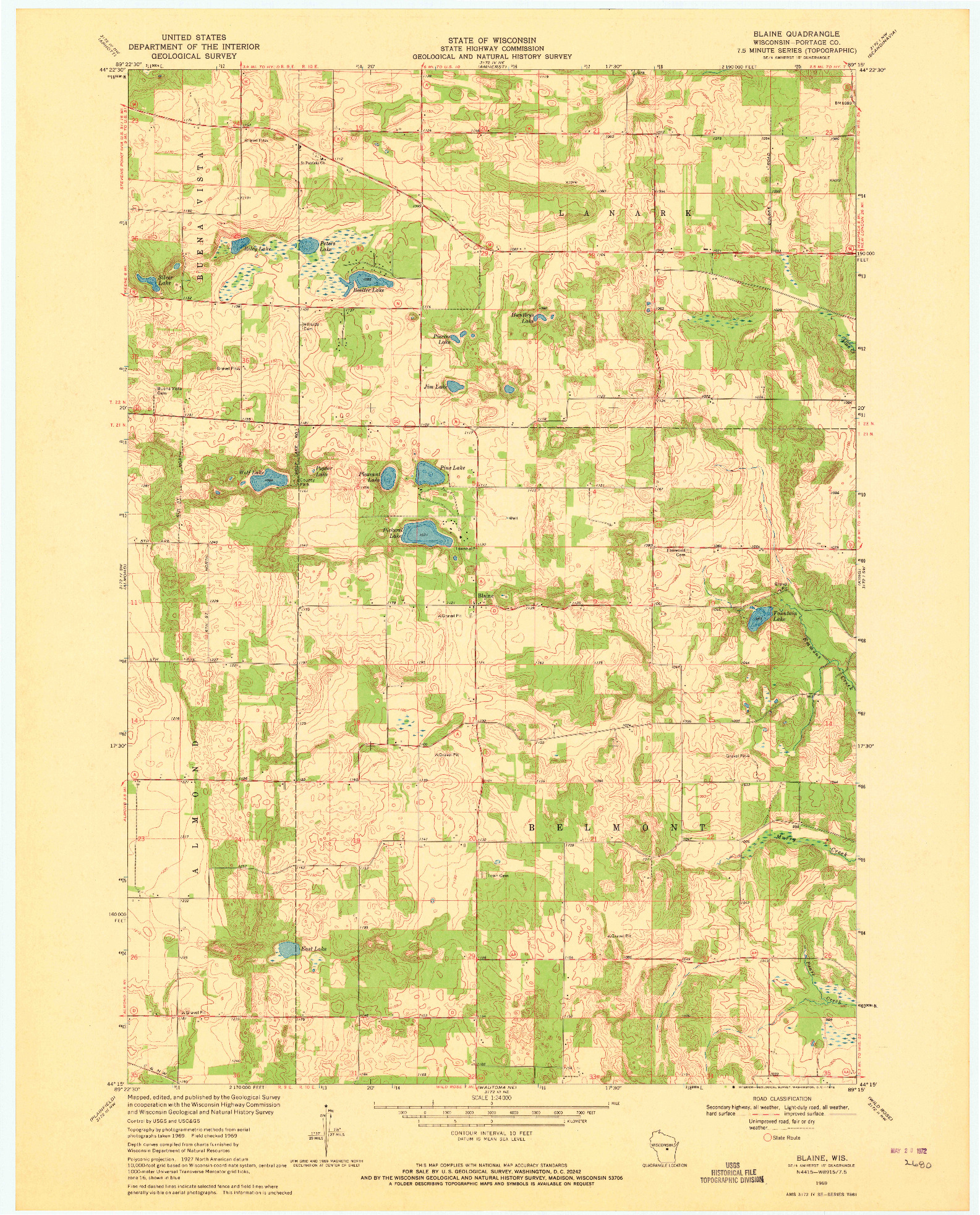 USGS 1:24000-SCALE QUADRANGLE FOR BLAINE, WI 1969