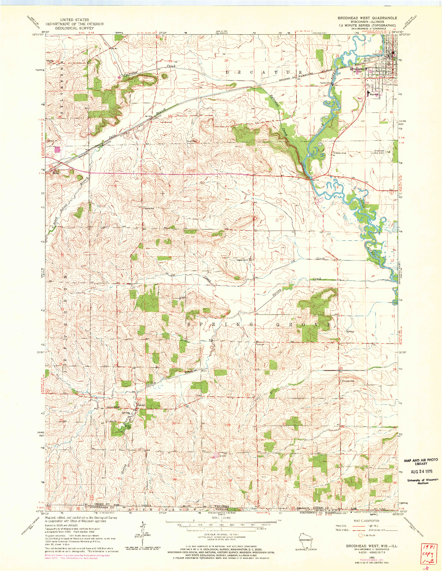 USGS 1:24000-SCALE QUADRANGLE FOR BRODHEAD WEST, WI 1962