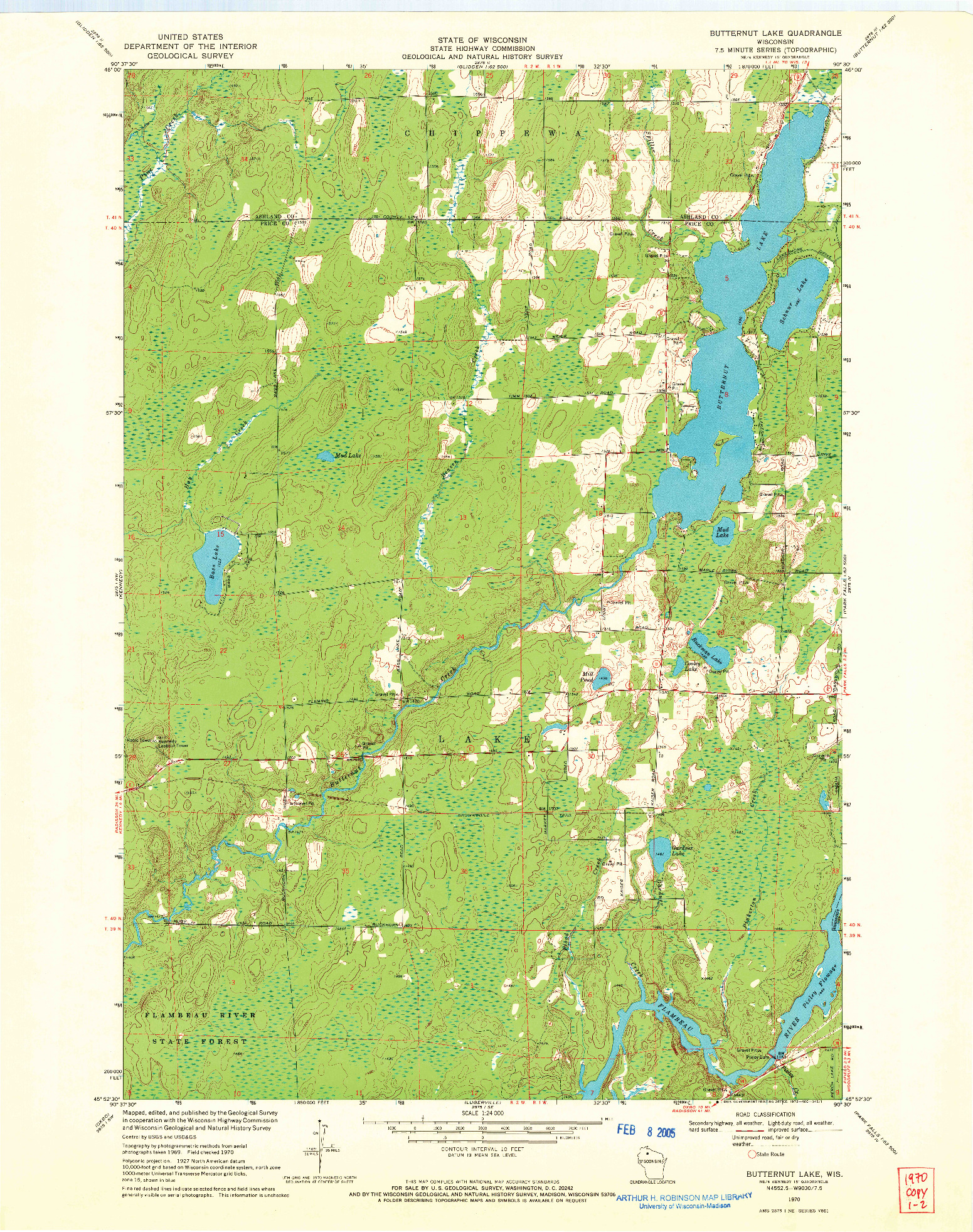 USGS 1:24000-SCALE QUADRANGLE FOR BUTTERNUT LAKE, WI 1970