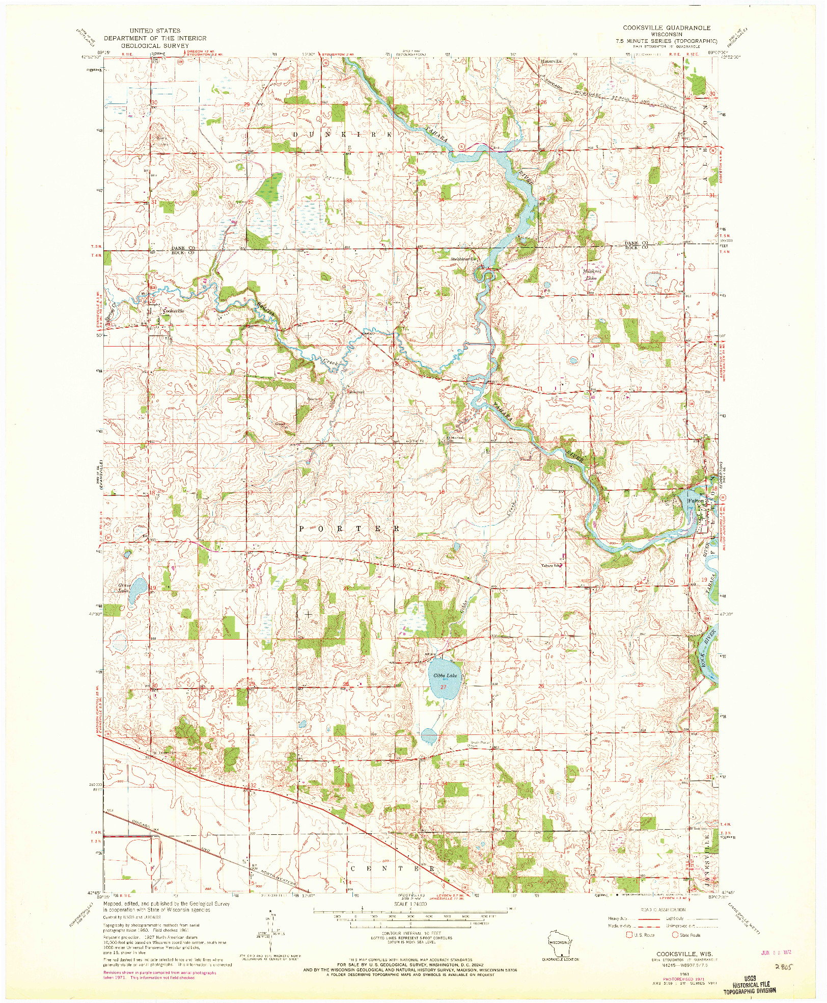 USGS 1:24000-SCALE QUADRANGLE FOR COOKSVILLE, WI 1961