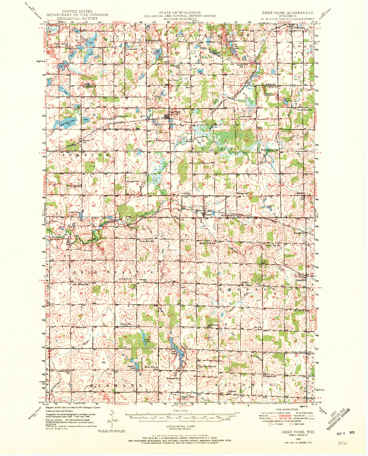 USGS 1:62500-SCALE QUADRANGLE FOR DEER PARK, WI 1950