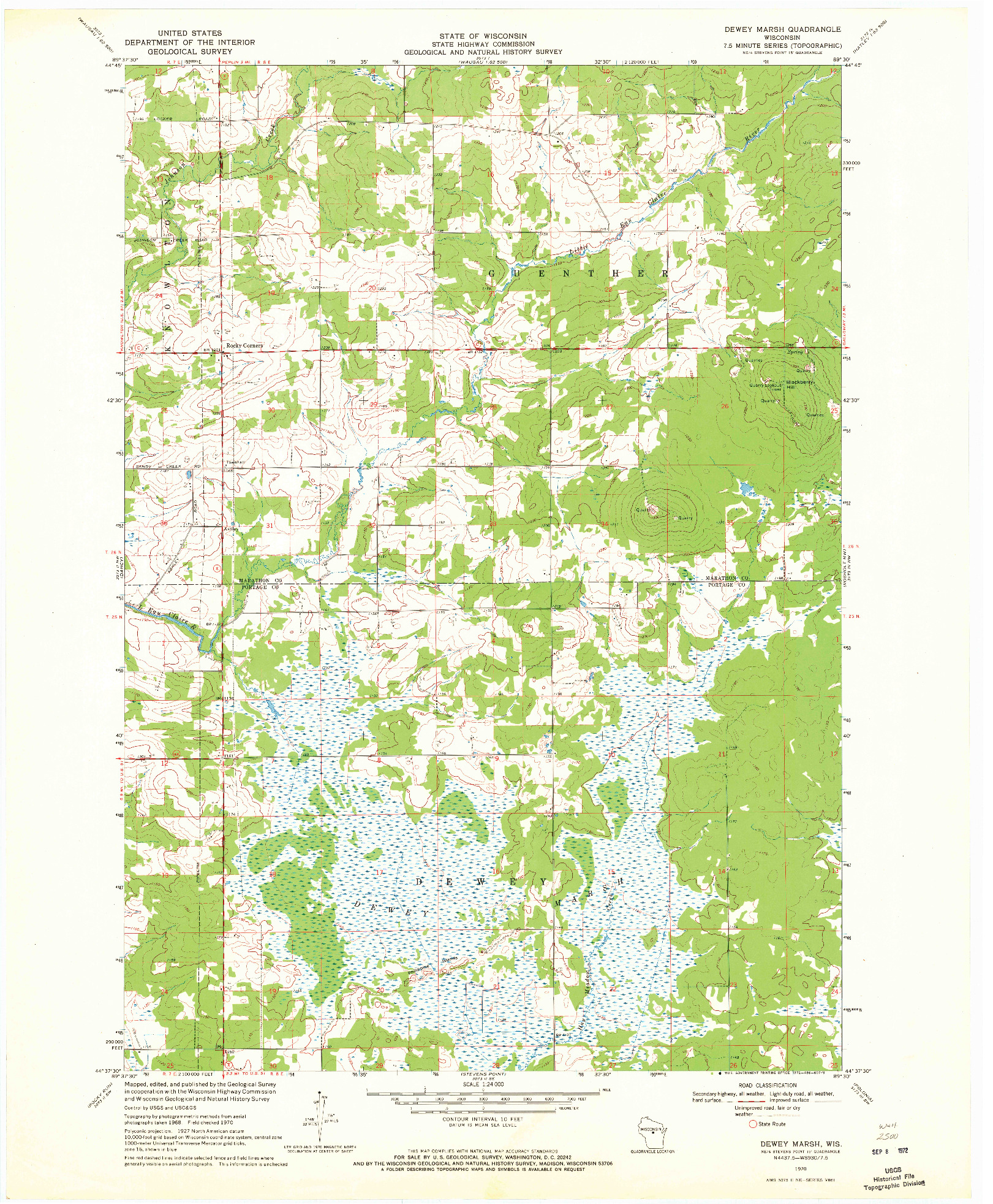 USGS 1:24000-SCALE QUADRANGLE FOR DEWEY MARSH, WI 1970