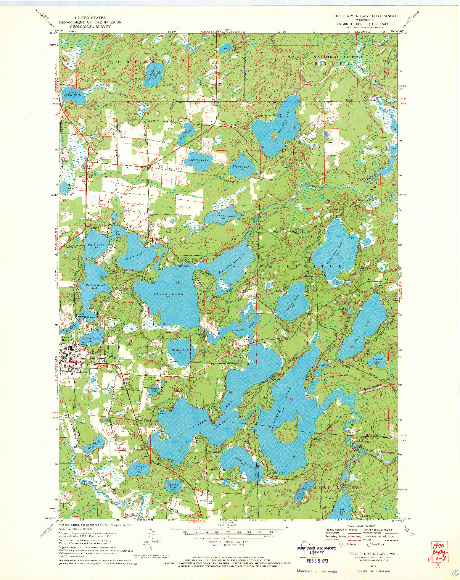 USGS 1:24000-SCALE QUADRANGLE FOR EAGLE RIVER EAST, WI 1970