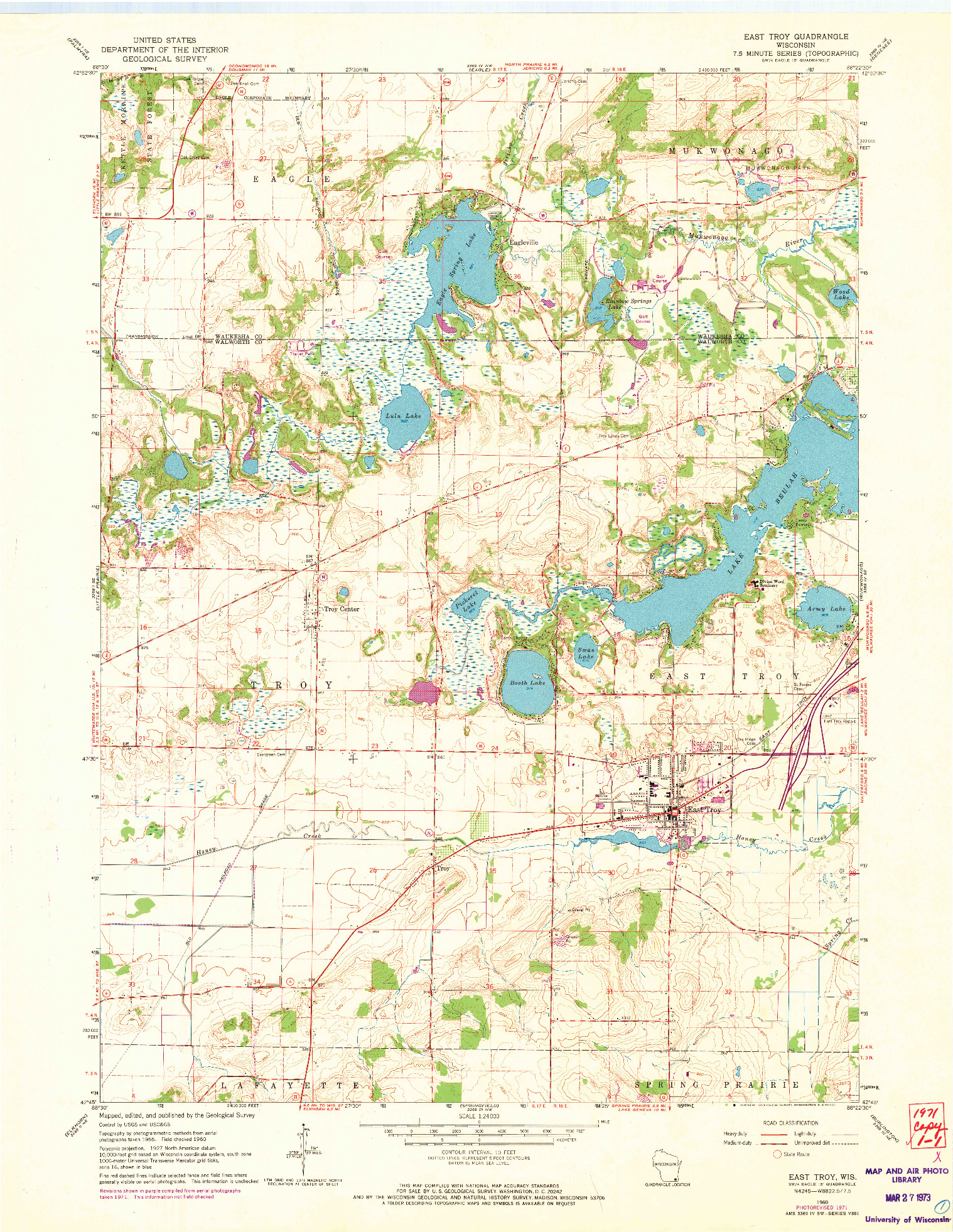 USGS 1:24000-SCALE QUADRANGLE FOR EAST TROY, WI 1960