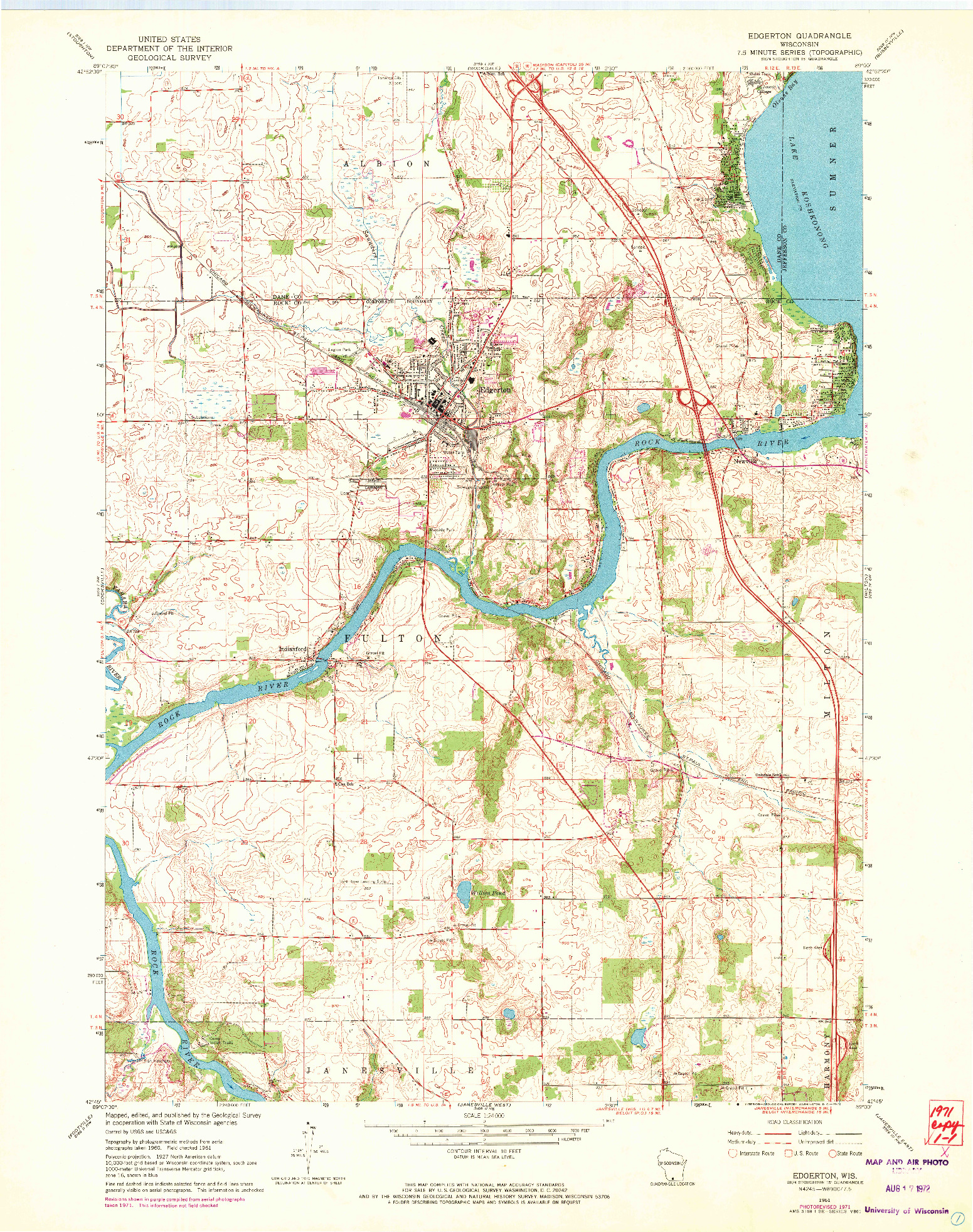 USGS 1:24000-SCALE QUADRANGLE FOR EDGERTON, WI 1961