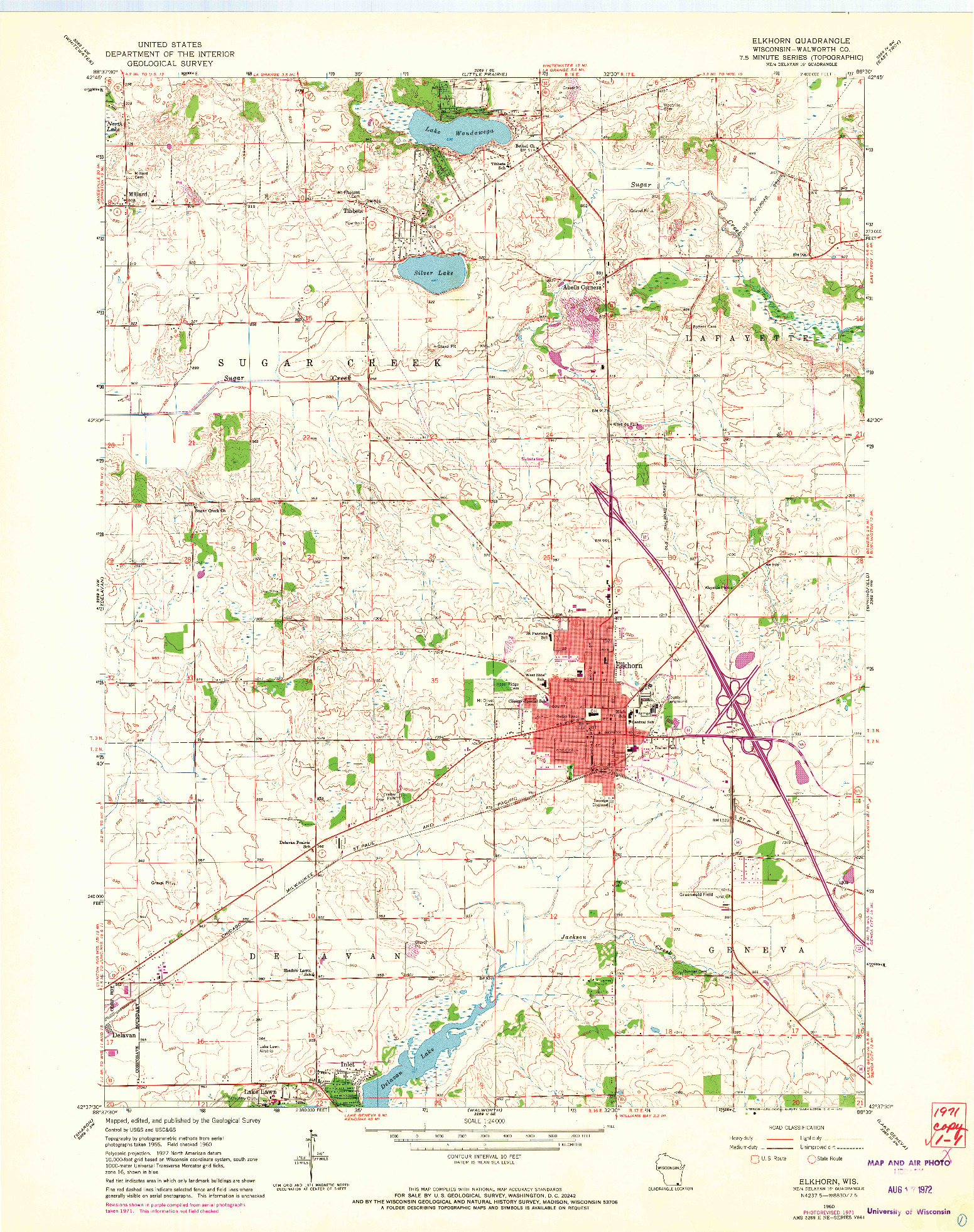 USGS 1:24000-SCALE QUADRANGLE FOR ELKHORN, WI 1960