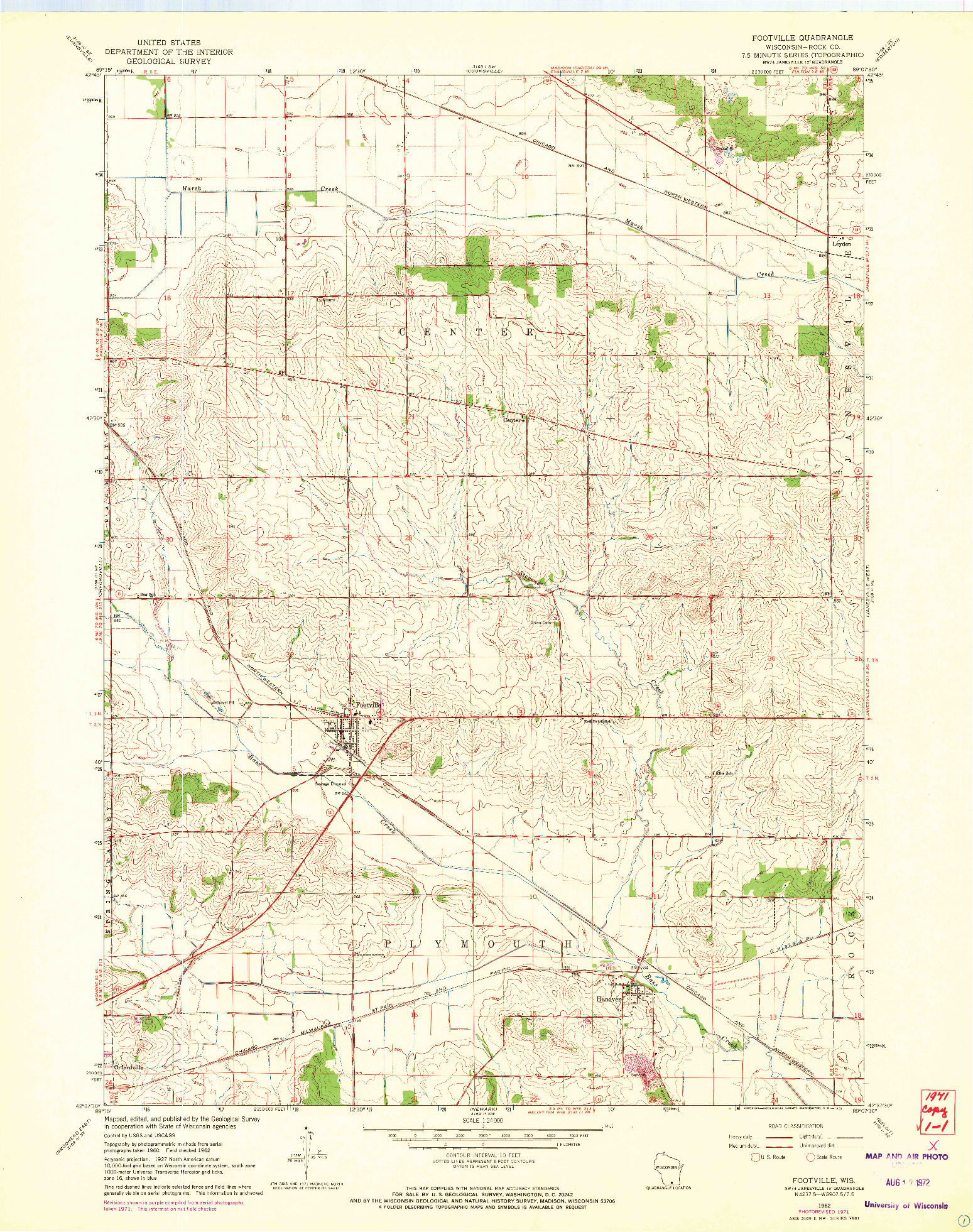 USGS 1:24000-SCALE QUADRANGLE FOR FOOTVILLE, WI 1962
