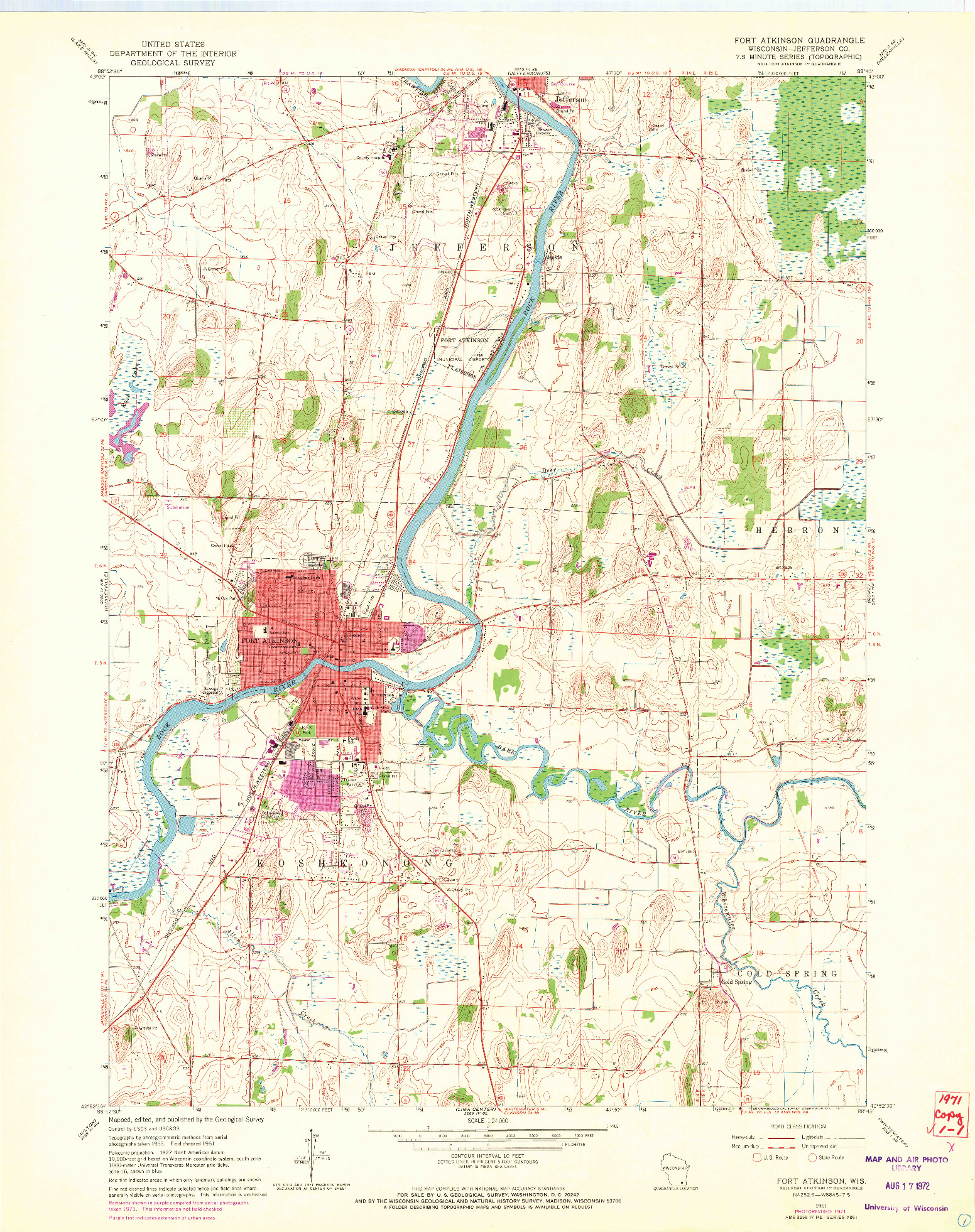 USGS 1:24000-SCALE QUADRANGLE FOR FORT ATKINSON, WI 1961