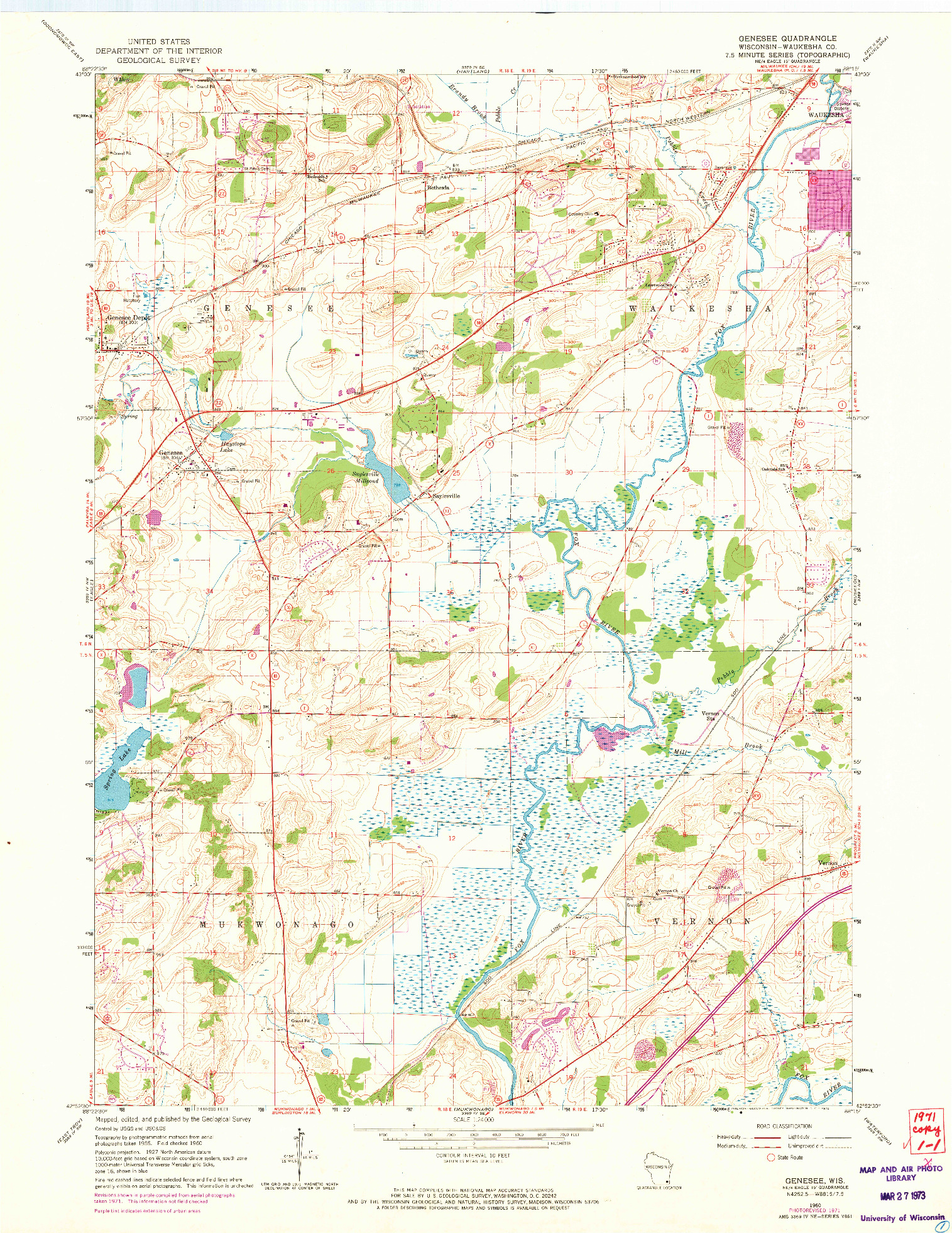 USGS 1:24000-SCALE QUADRANGLE FOR GENESEE, WI 1960