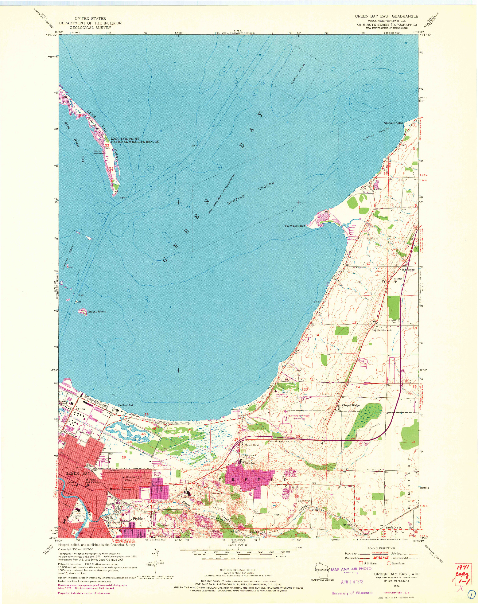 USGS 1:24000-SCALE QUADRANGLE FOR GREEN BAY EAST, WI 1954