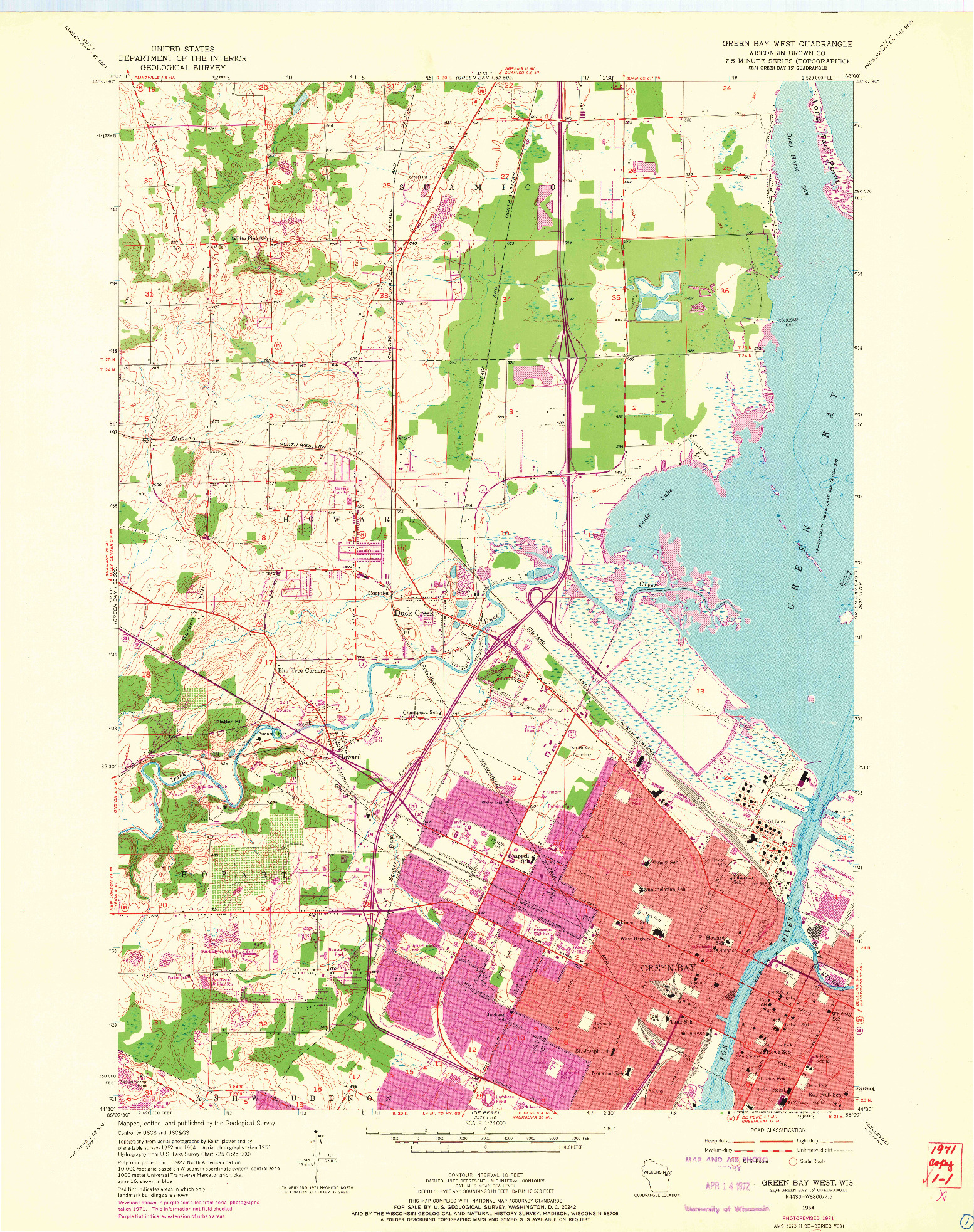 USGS 1:24000-SCALE QUADRANGLE FOR GREEN BAY WEST, WI 1954