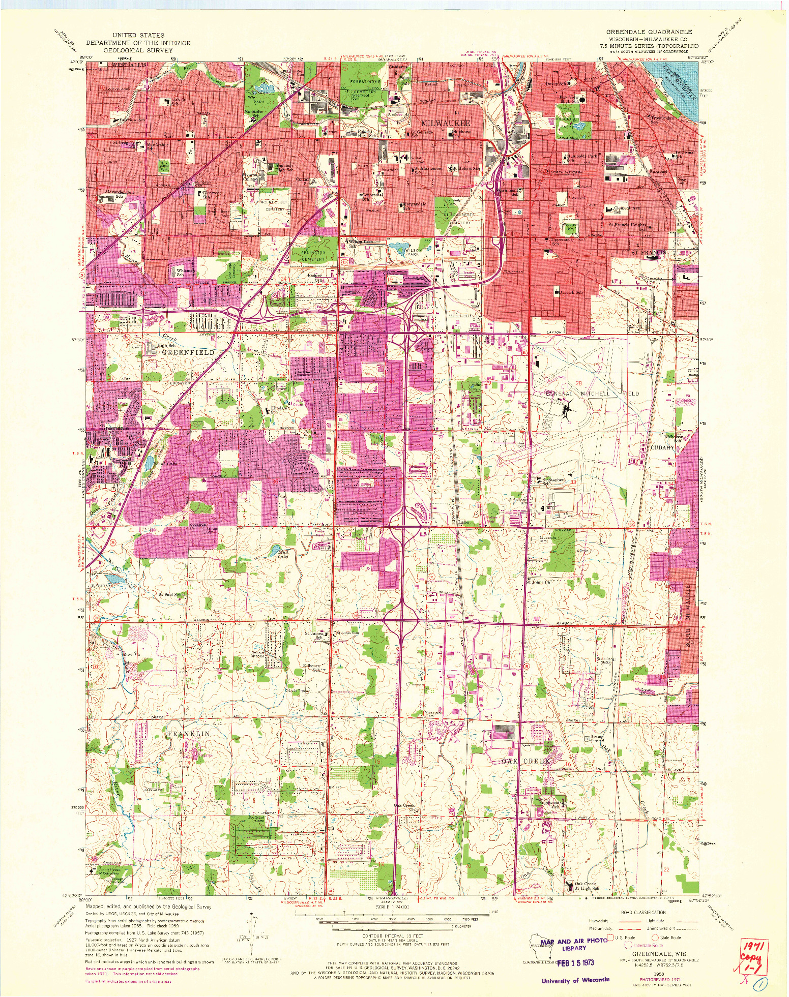 USGS 1:24000-SCALE QUADRANGLE FOR GREENDALE, WI 1958