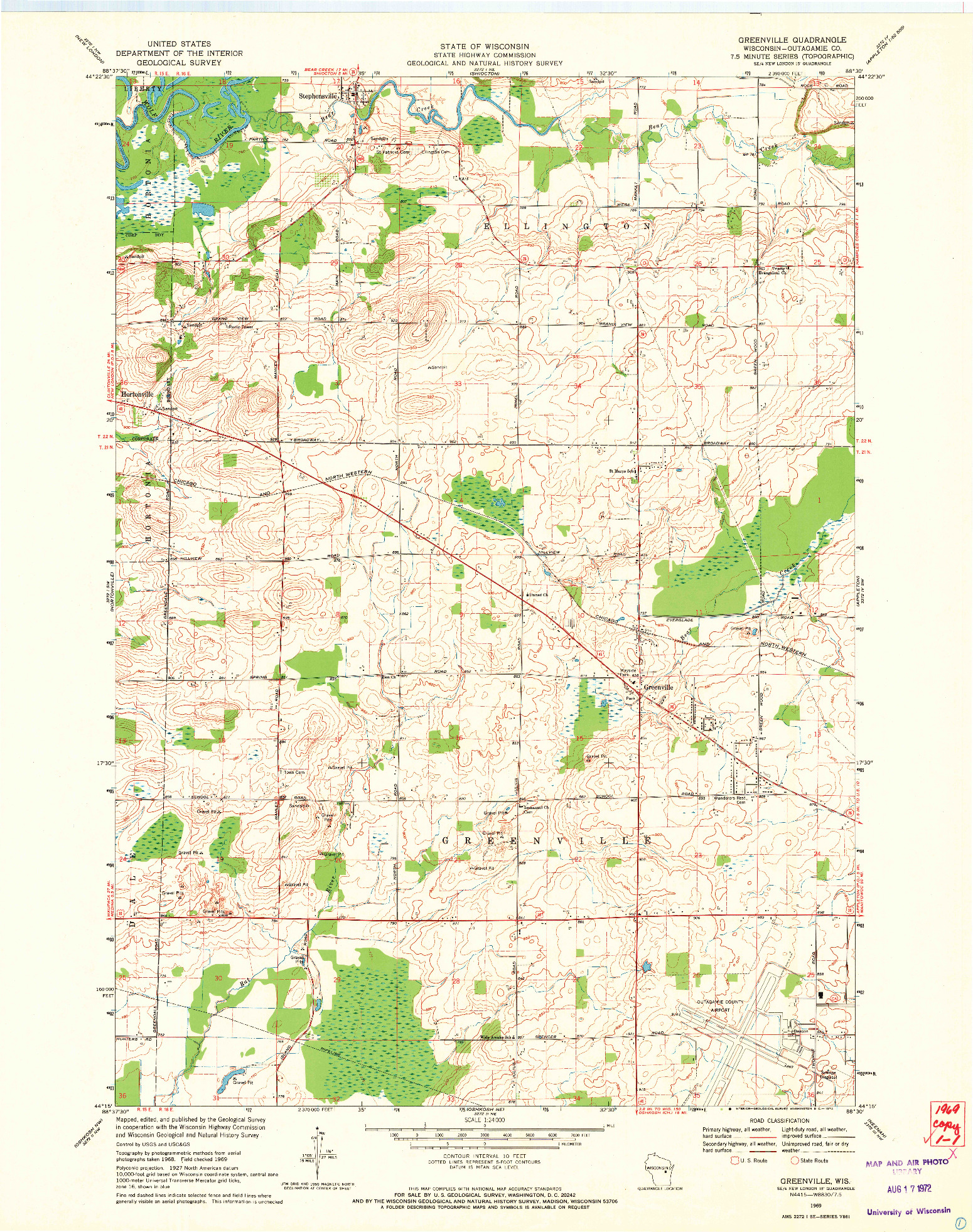 USGS 1:24000-SCALE QUADRANGLE FOR GREENVILLE, WI 1969