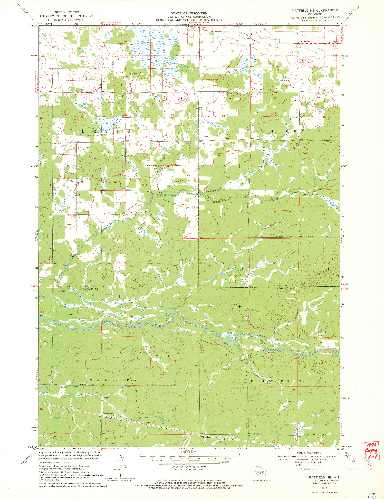 USGS 1:24000-SCALE QUADRANGLE FOR HATFIELD NE, WI 1970