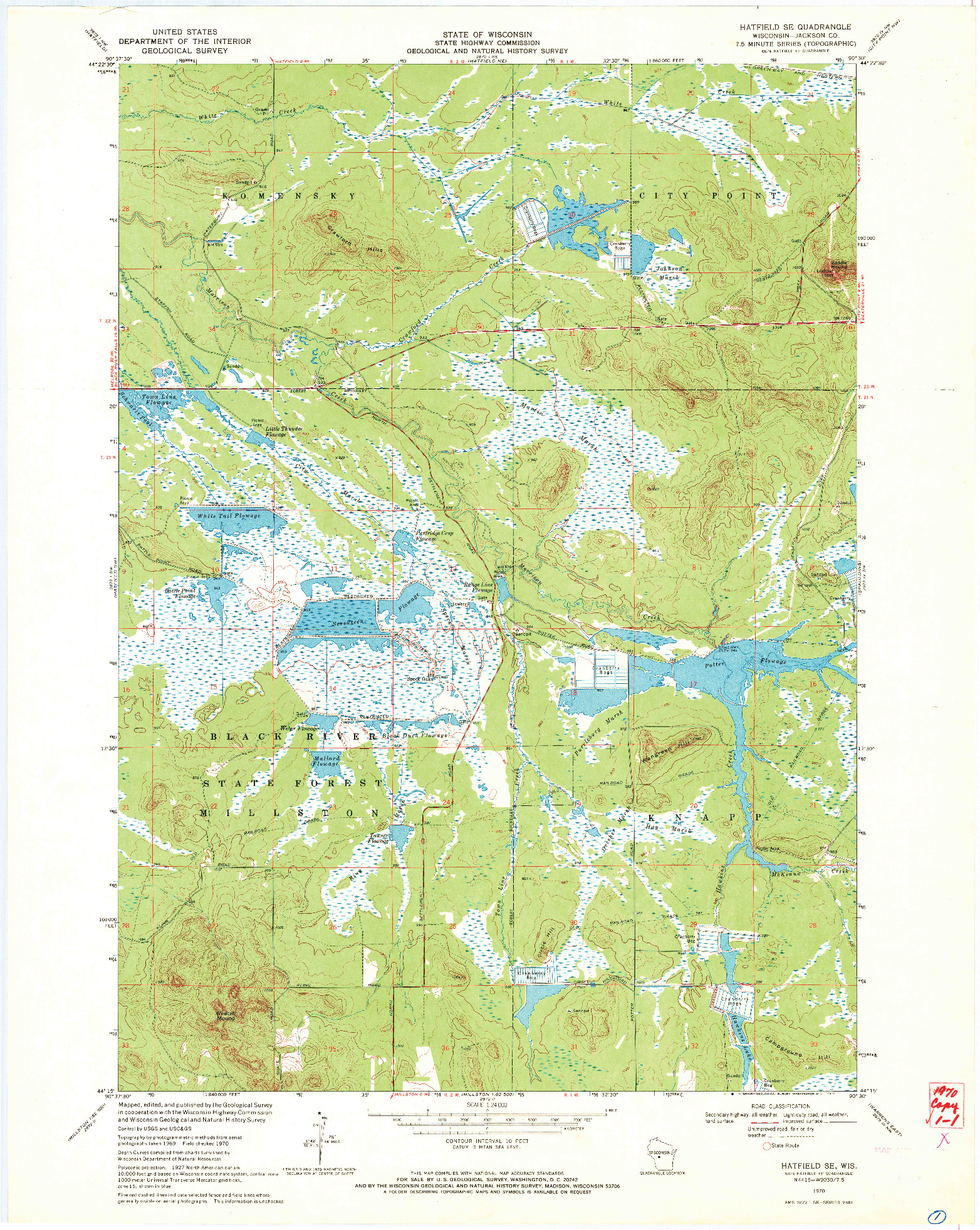 USGS 1:24000-SCALE QUADRANGLE FOR HATFIELD SE, WI 1970