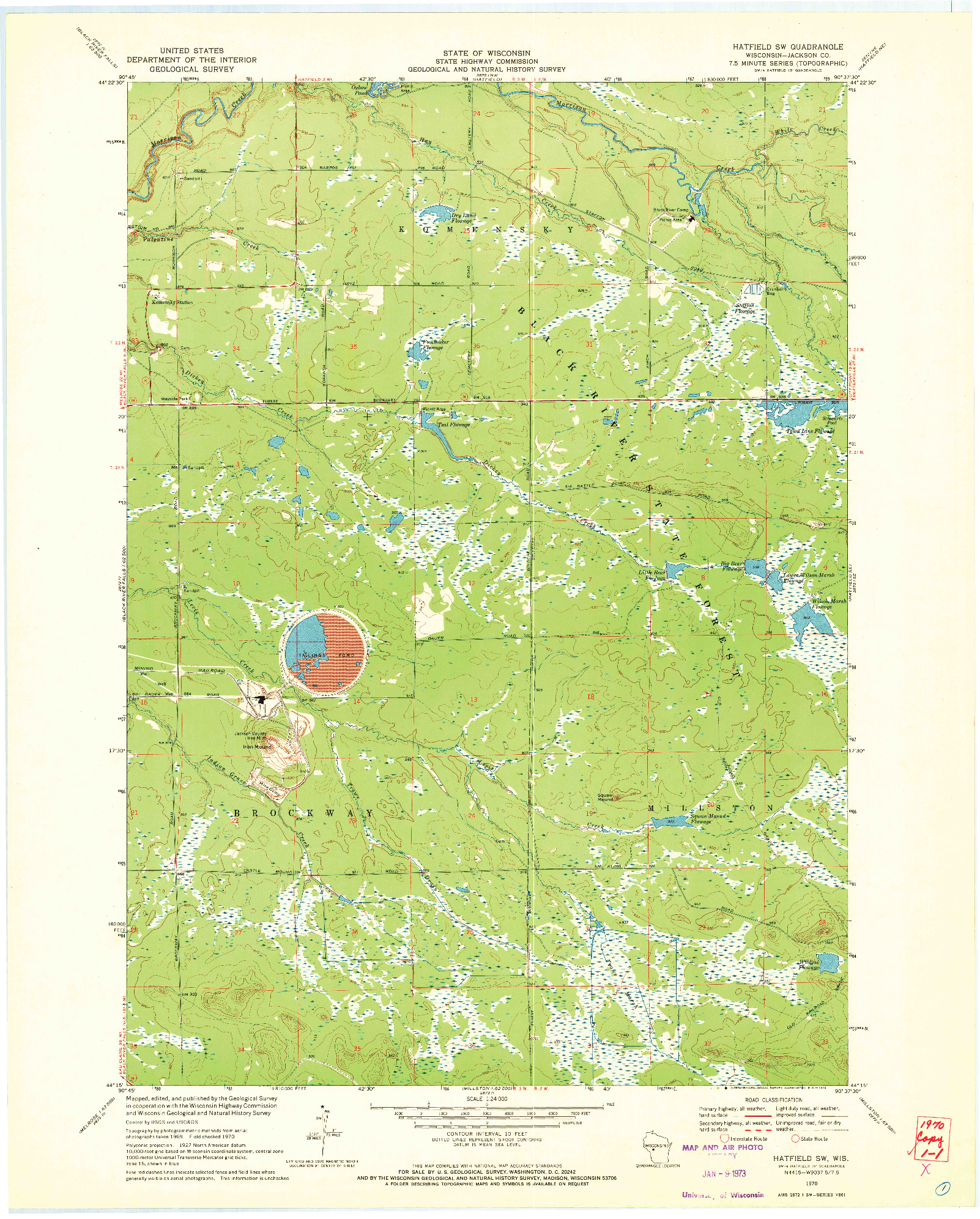 USGS 1:24000-SCALE QUADRANGLE FOR HATFIELD SW, WI 1970