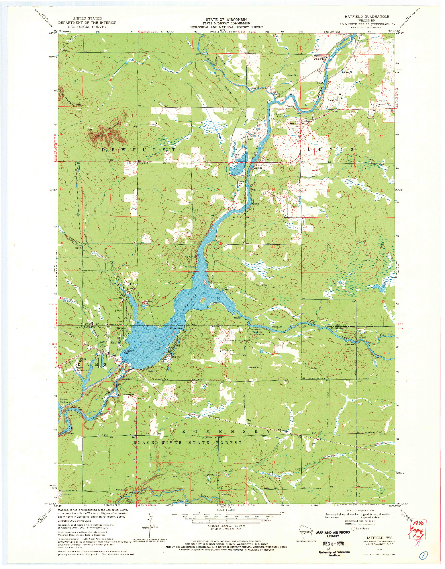 USGS 1:24000-SCALE QUADRANGLE FOR HATFIELD, WI 1970