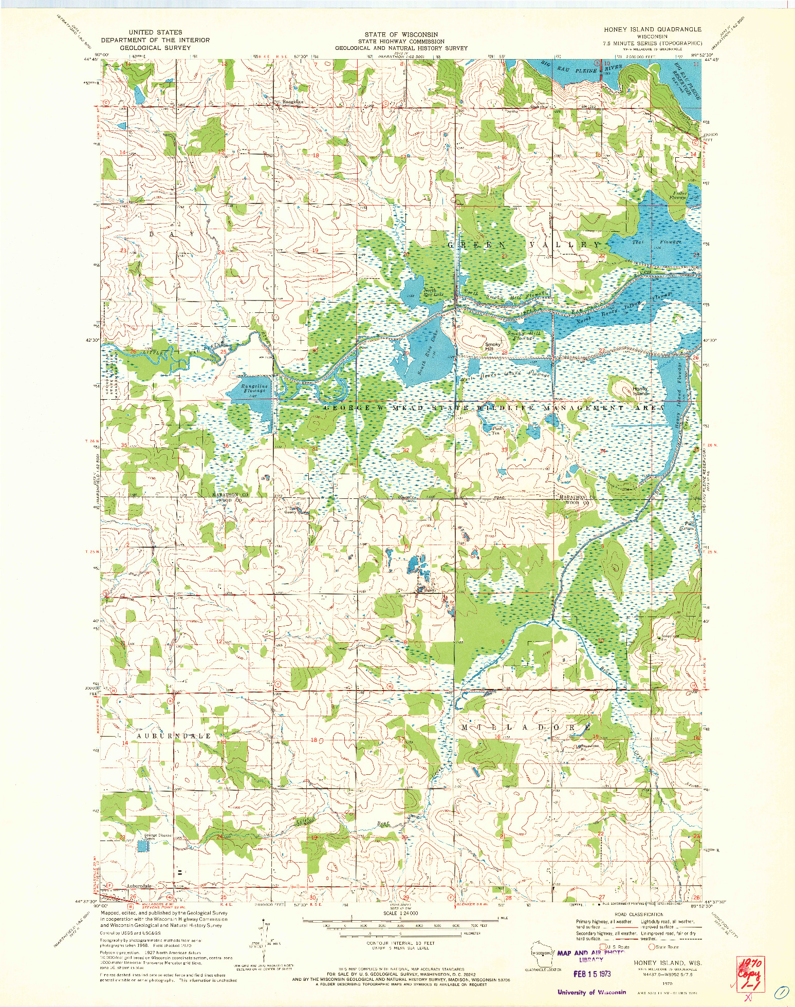 USGS 1:24000-SCALE QUADRANGLE FOR HONEY ISLAND, WI 1970