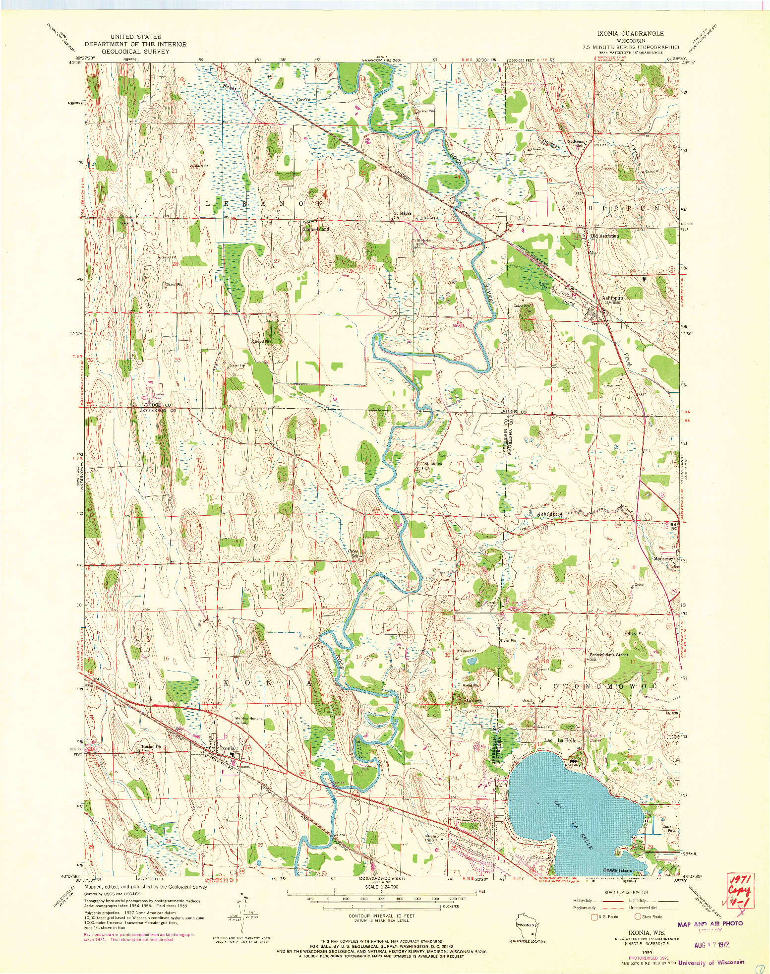 USGS 1:24000-SCALE QUADRANGLE FOR IXONIA, WI 1959