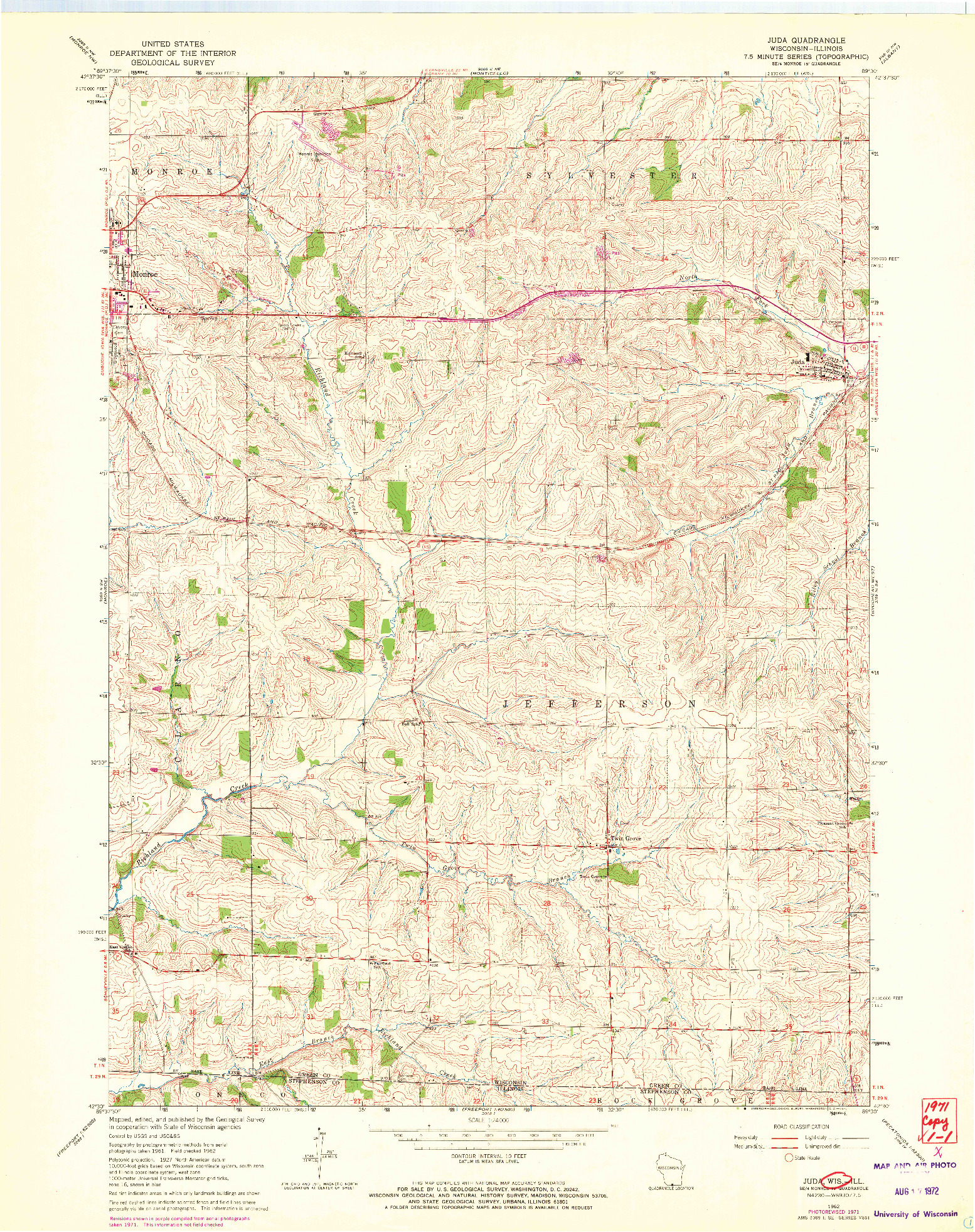 USGS 1:24000-SCALE QUADRANGLE FOR JUDA, WI 1962