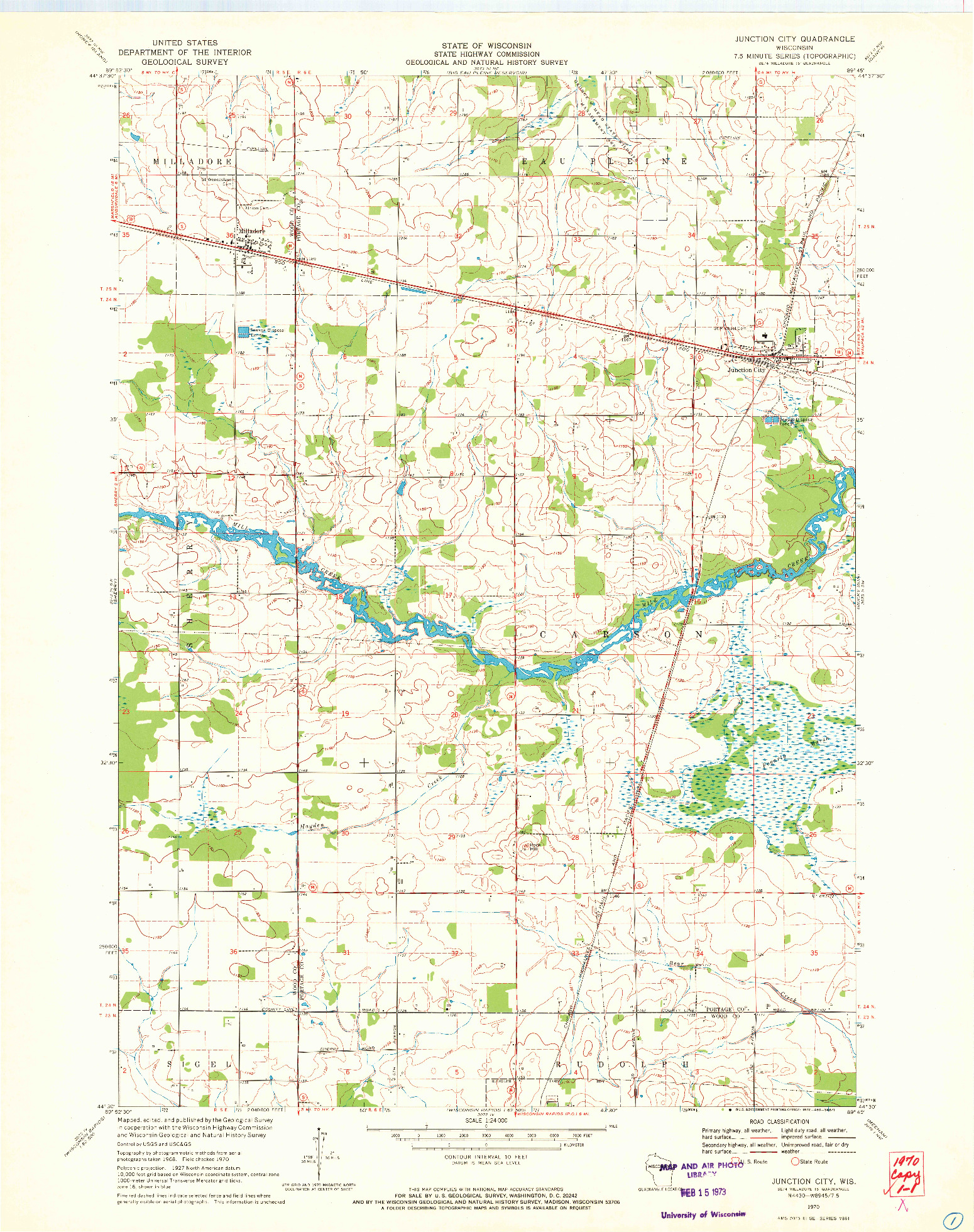 USGS 1:24000-SCALE QUADRANGLE FOR JUNCTION CITY, WI 1970