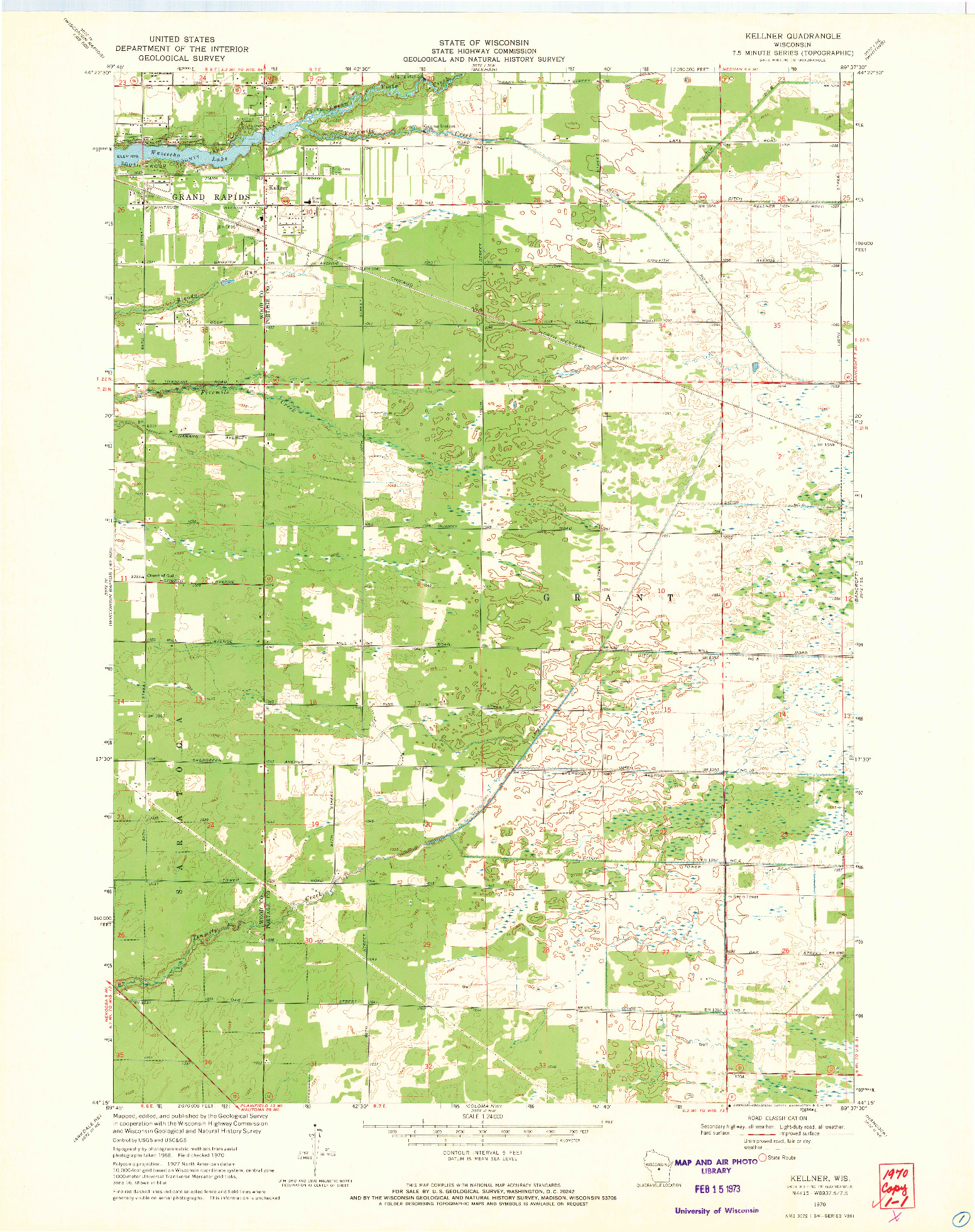 USGS 1:24000-SCALE QUADRANGLE FOR KELLNER, WI 1970