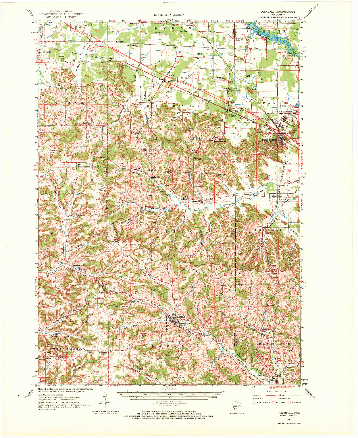 USGS 1:62500-SCALE QUADRANGLE FOR KENDALL, WI 1962