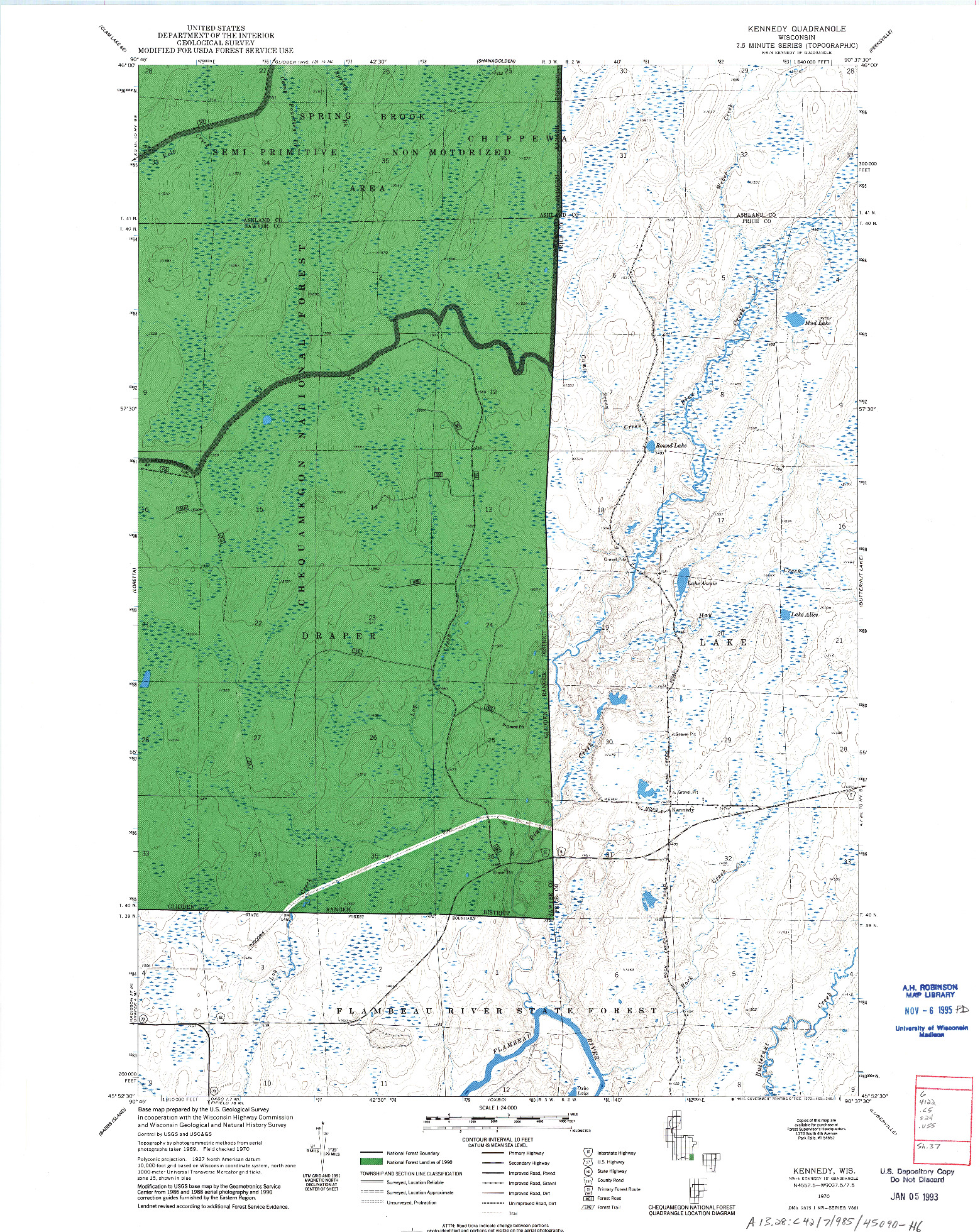 USGS 1:24000-SCALE QUADRANGLE FOR KENNEDY, WI 1970