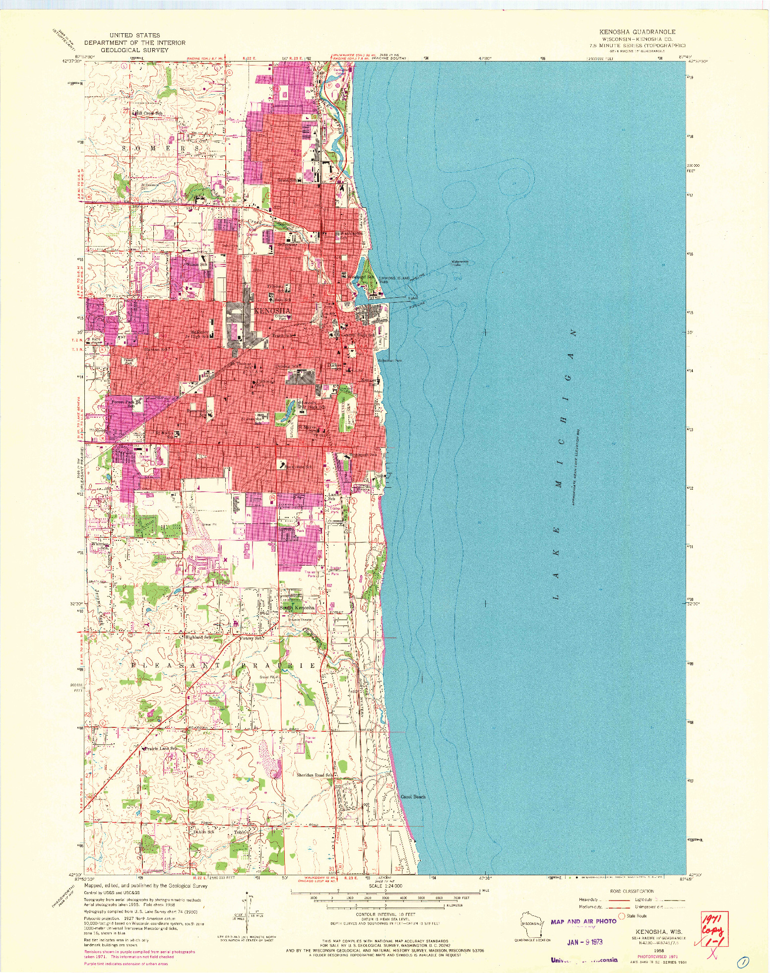 USGS 1:24000-SCALE QUADRANGLE FOR KENOSHA, WI 1958