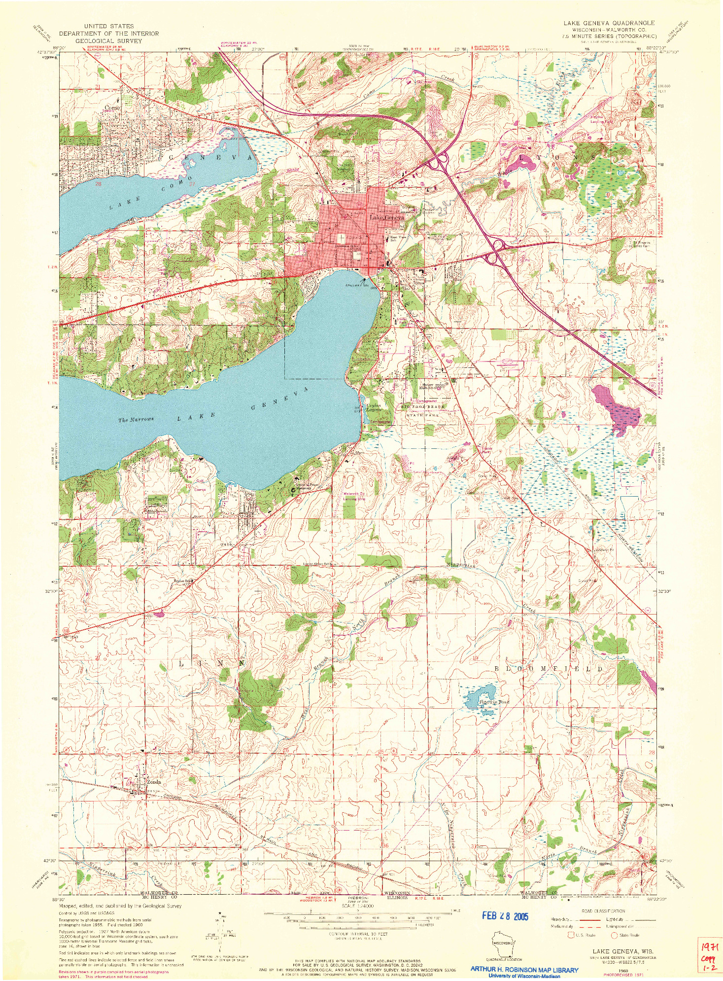 USGS 1:24000-SCALE QUADRANGLE FOR LAKE GENEVA, WI 1960