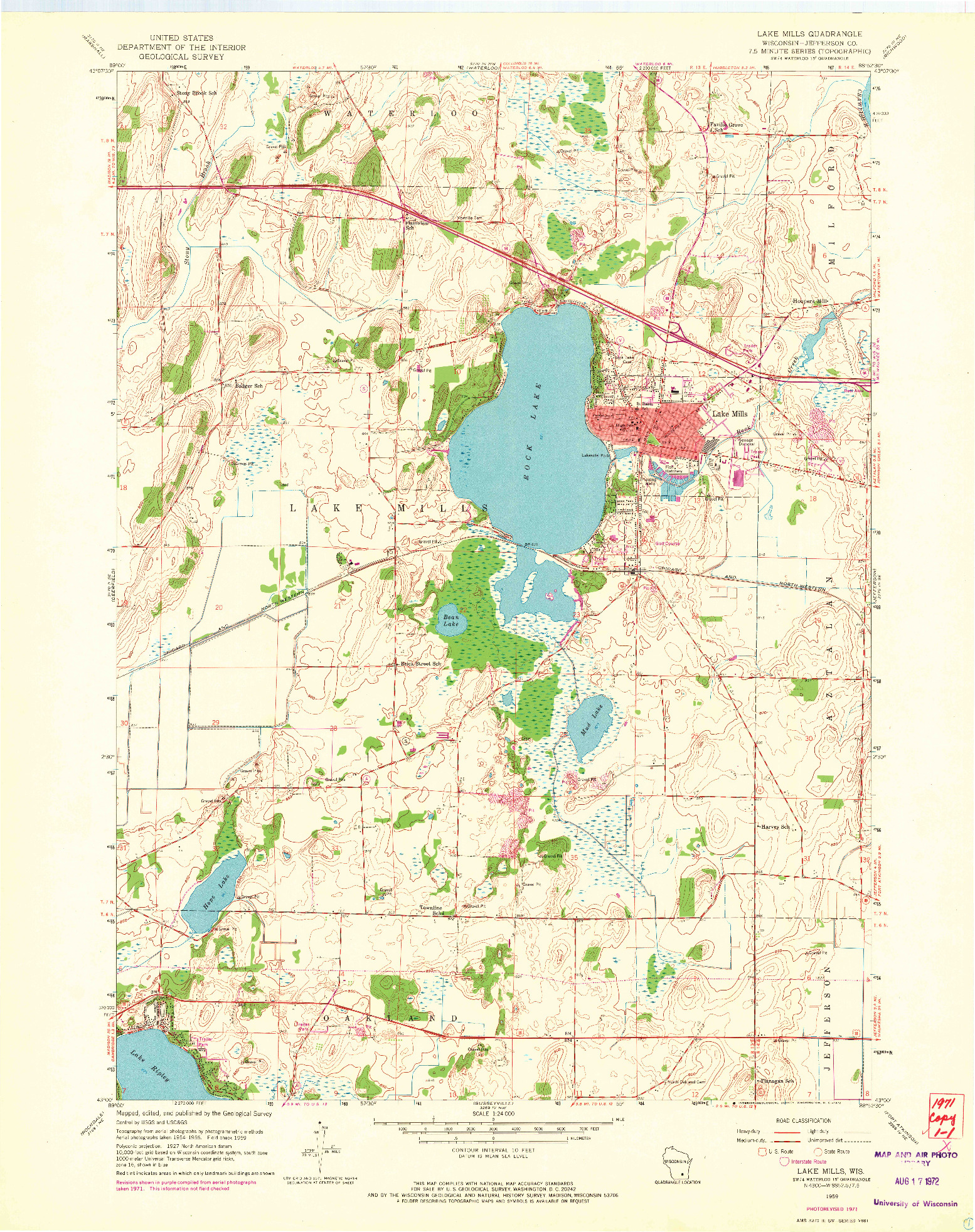 USGS 1:24000-SCALE QUADRANGLE FOR LAKE MILLS, WI 1959