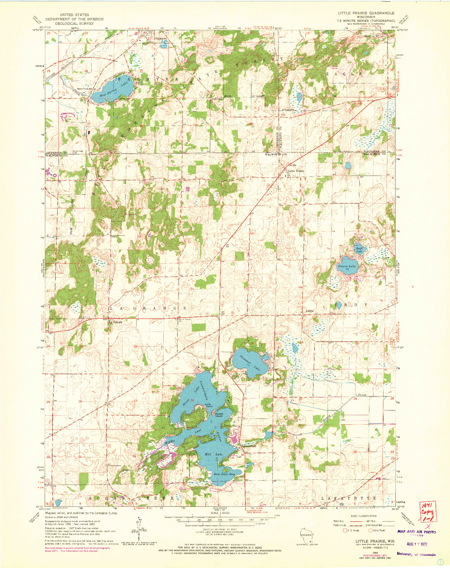 USGS 1:24000-SCALE QUADRANGLE FOR LITTLE PRAIRIE, WI 1960