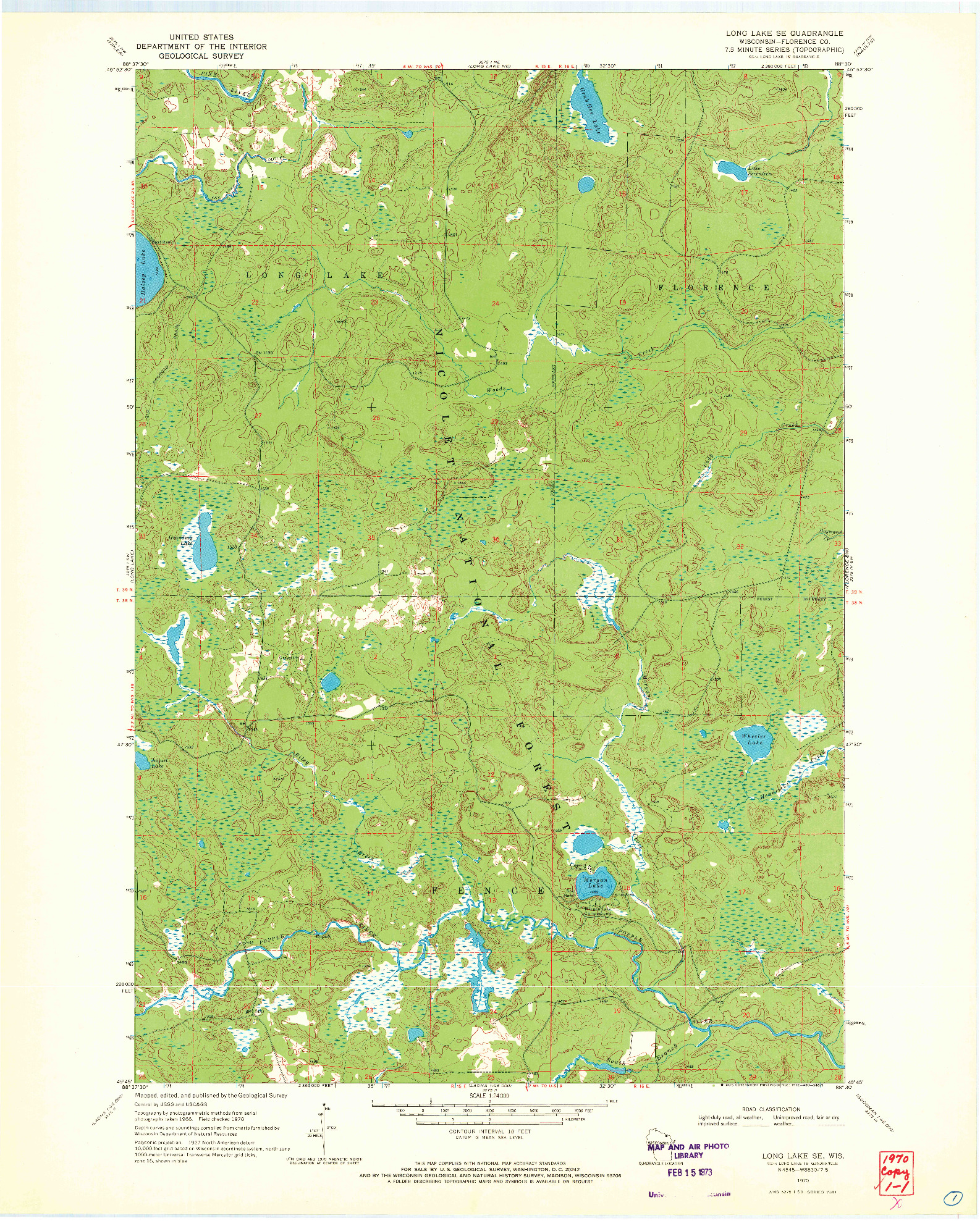USGS 1:24000-SCALE QUADRANGLE FOR LONG LAKE SE, WI 1970