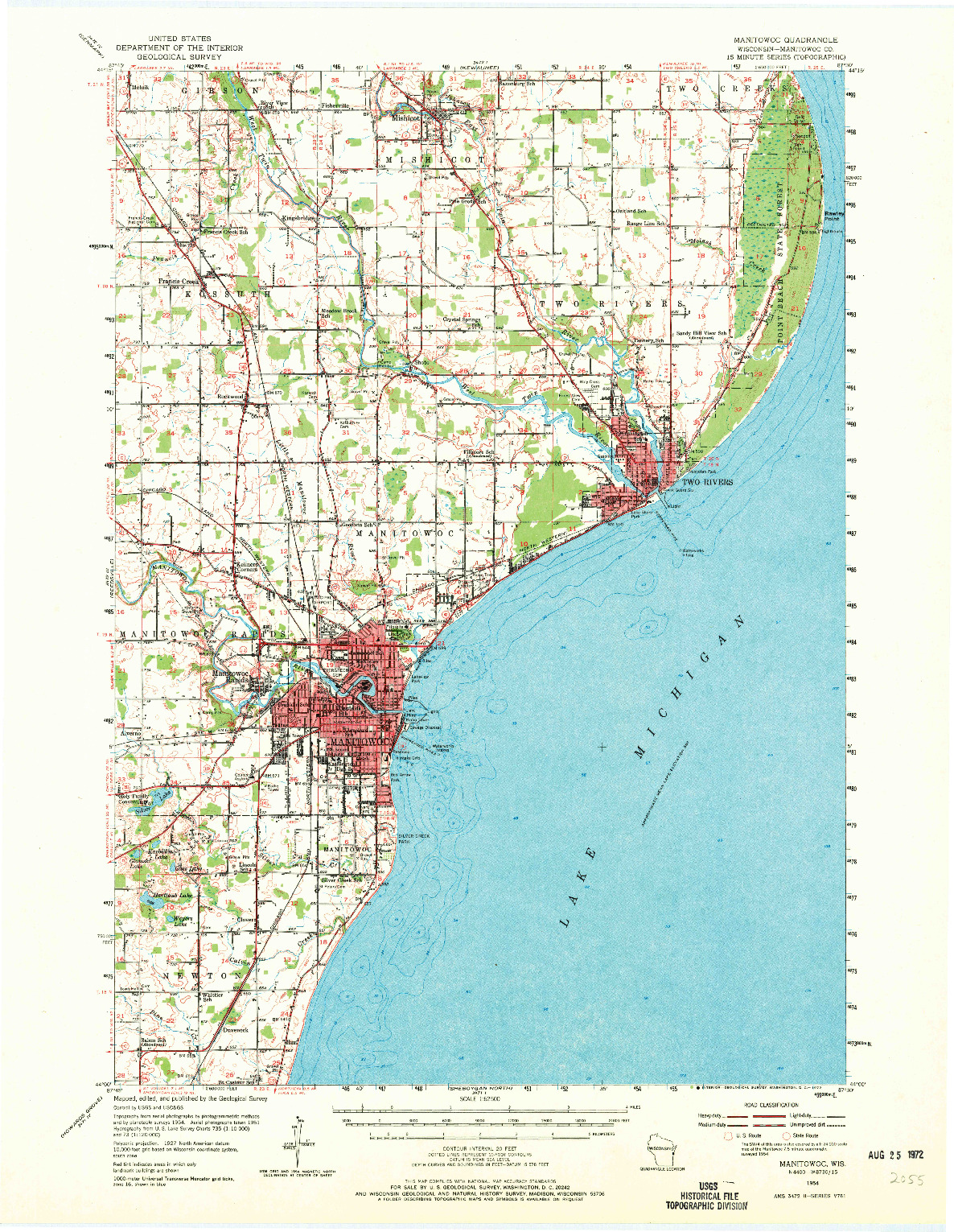 USGS 1:62500-SCALE QUADRANGLE FOR MANITOWOC, WI 1954