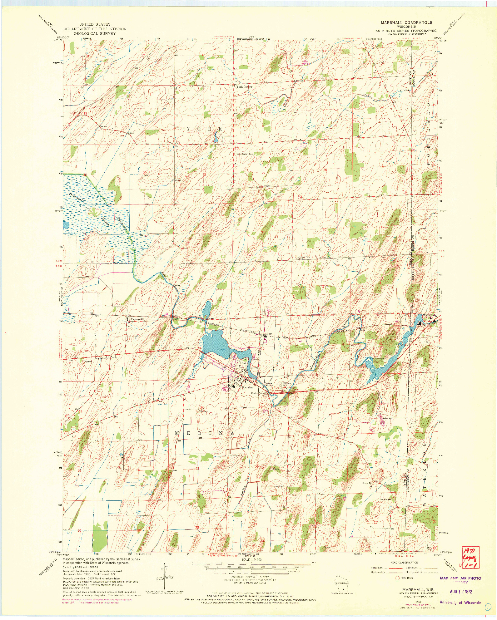USGS 1:24000-SCALE QUADRANGLE FOR MARSHALL, WI 1962